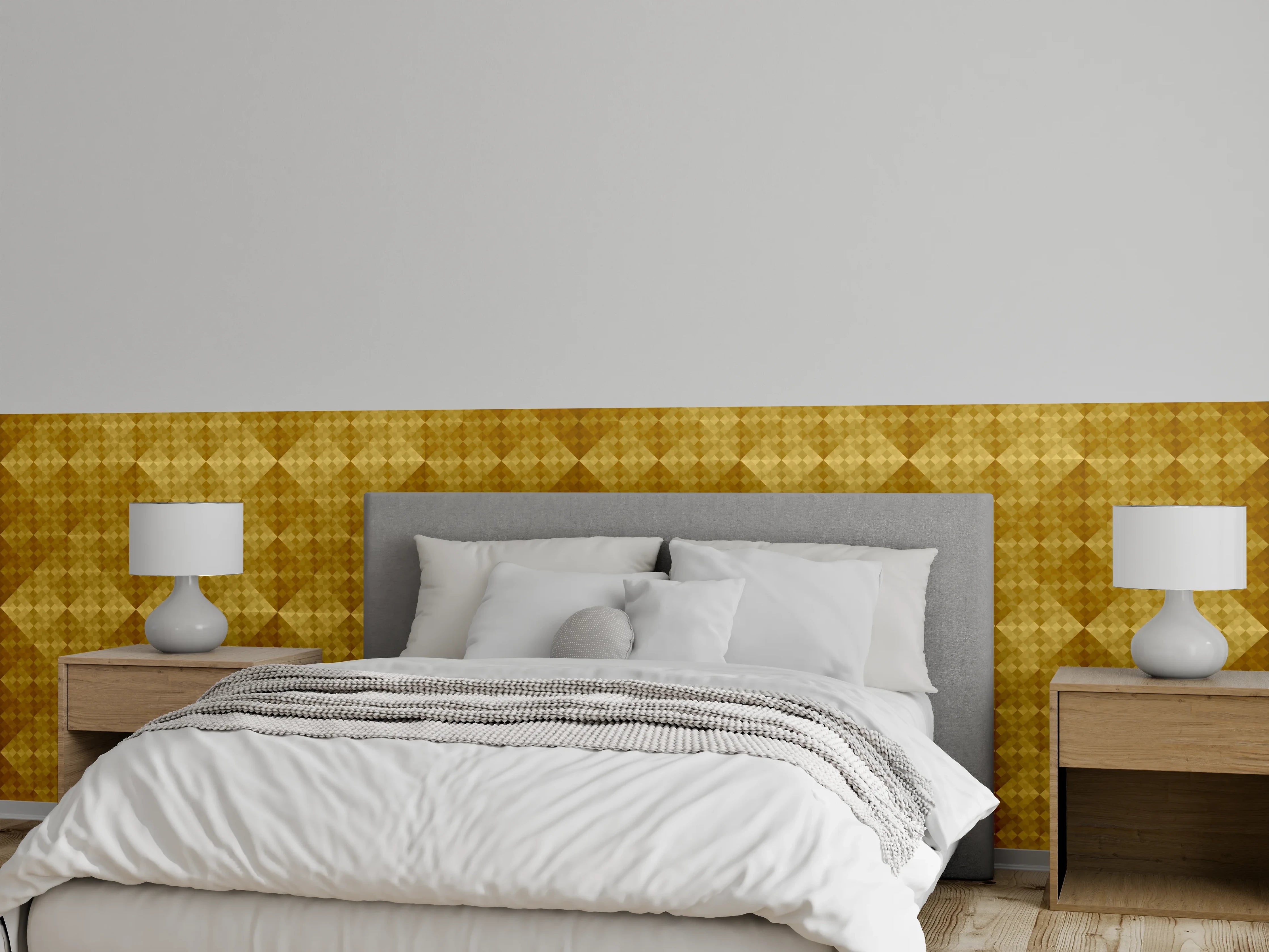 Wandverkleidung Schlafzimmer - Goldenes Rautenmuster Tapeten-Design