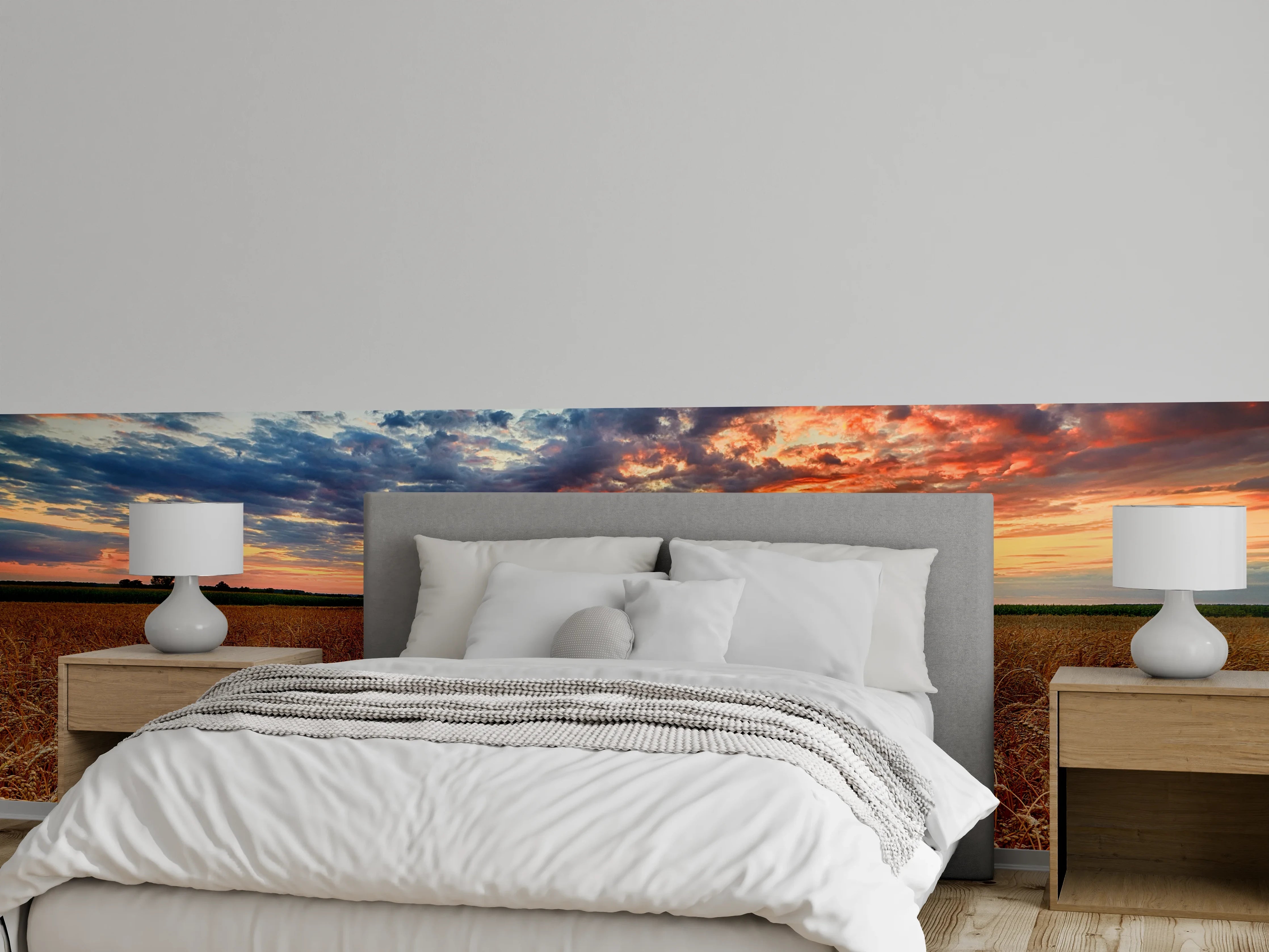 Wandverkleidung Schlafzimmer - Goldenes Weizenfeld im Abendlicht