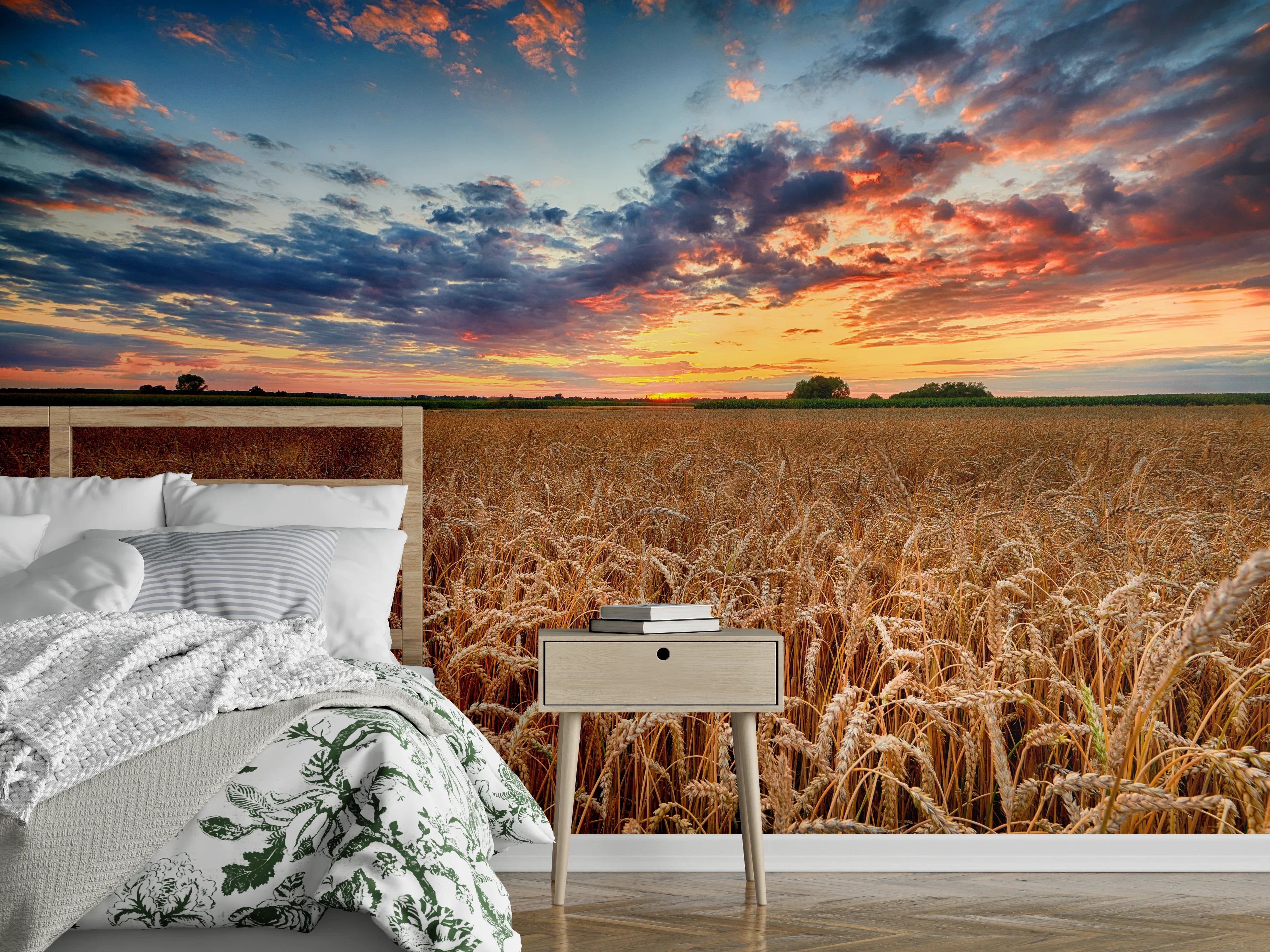 Wandverkleidung Schlafzimmer - Goldenes Weizenfeld im Abendlicht