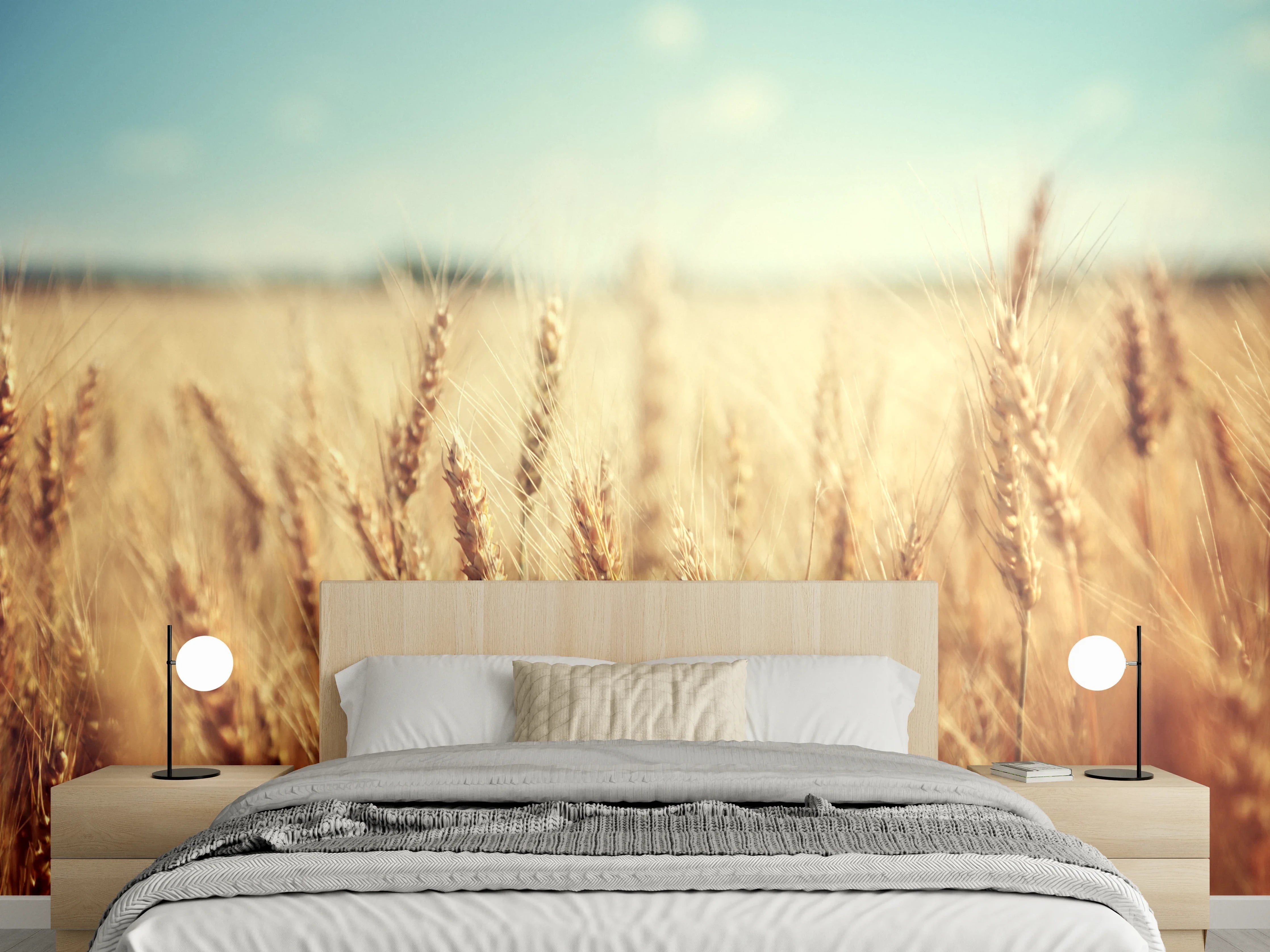 Wandverkleidung Schlafzimmer - Goldenes Weizenfeld im Sonnenlicht