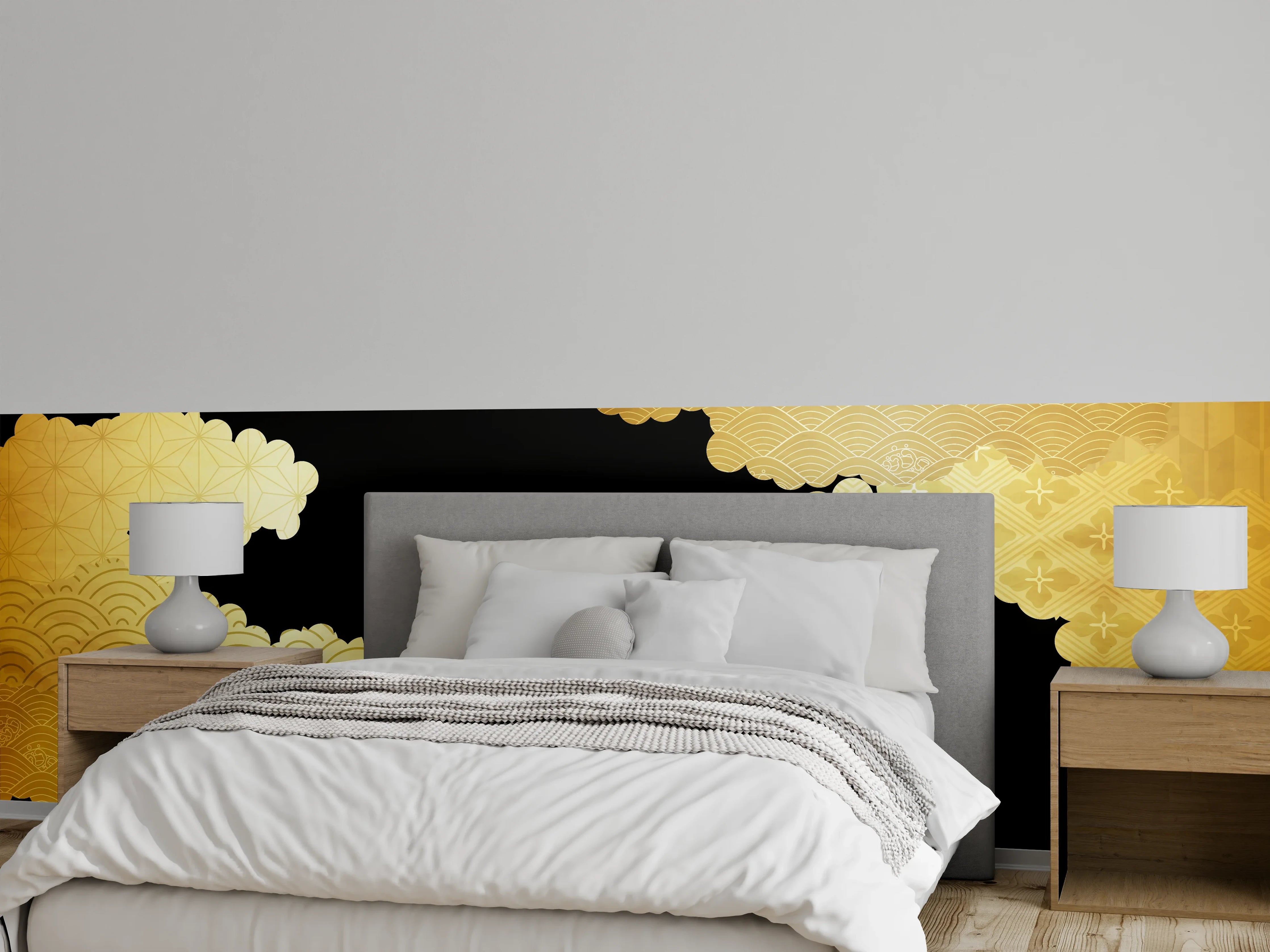 Wandverkleidung Schlafzimmer - Goldenes Wolkendesign Muster