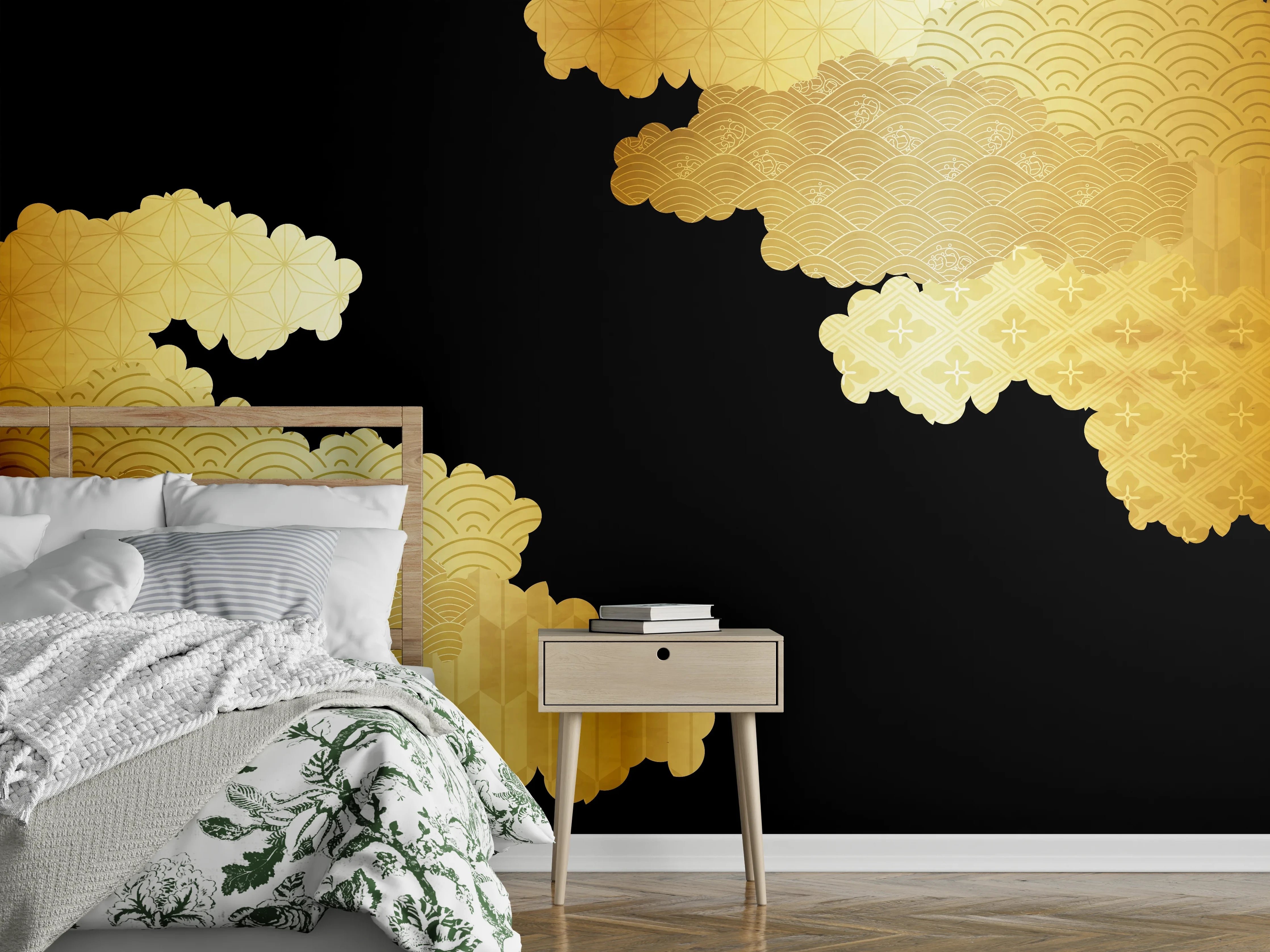 Wandverkleidung Schlafzimmer - Goldenes Wolkendesign Muster