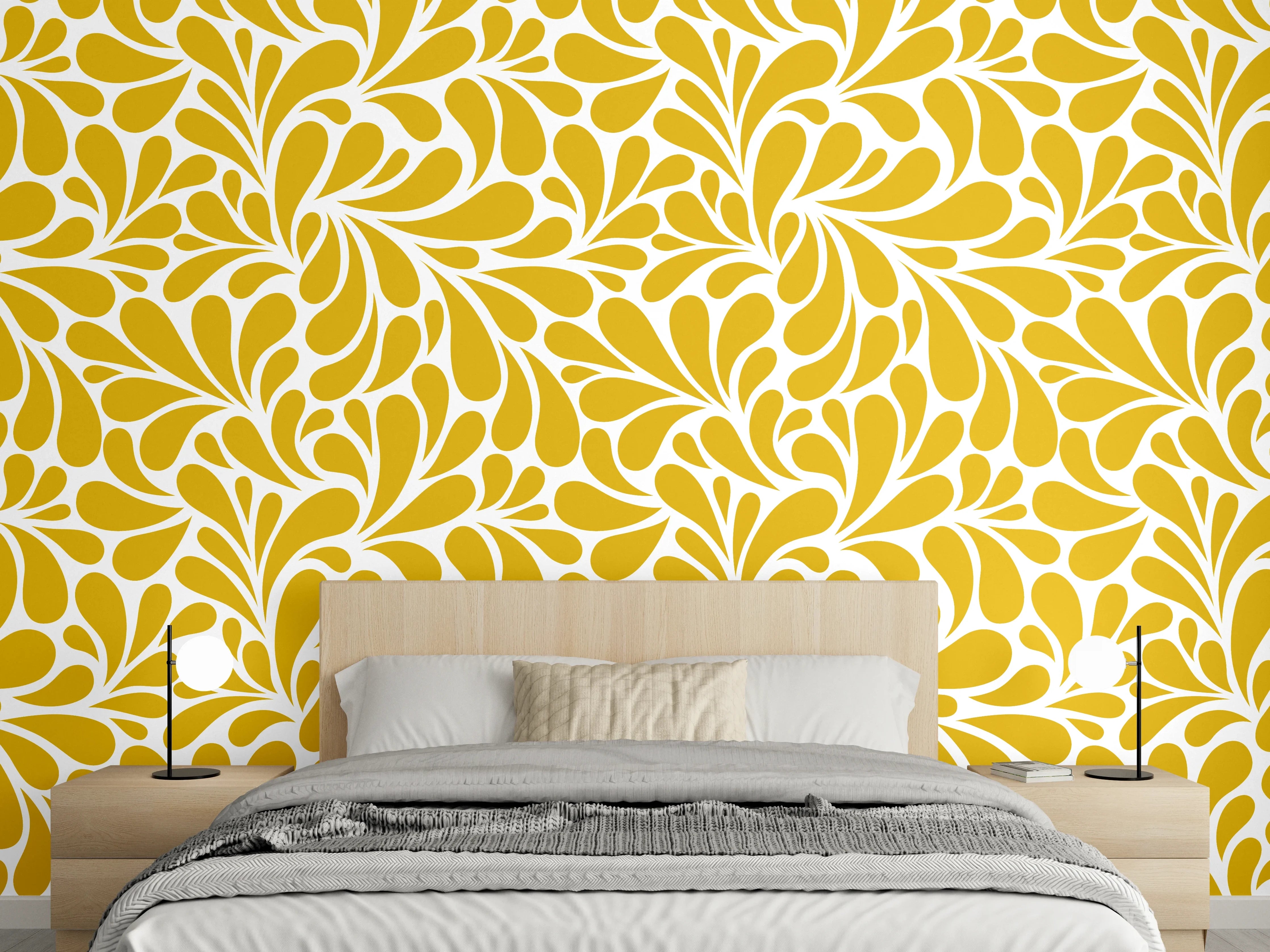 Wandverkleidung Schlafzimmer - Goldenes florales Muster Tapeten-Design