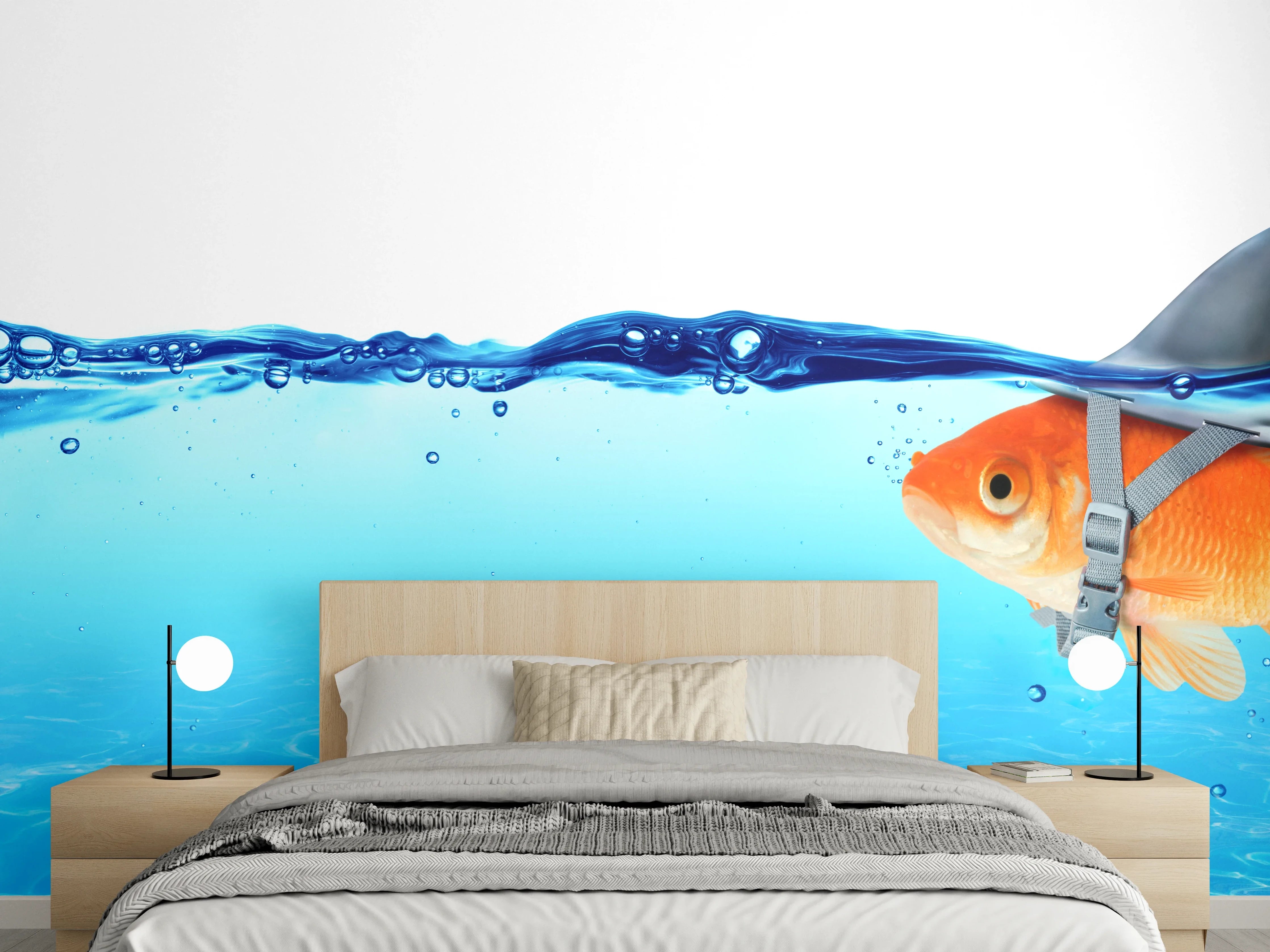 Wandverkleidung Schlafzimmer - Goldfisch als Hai