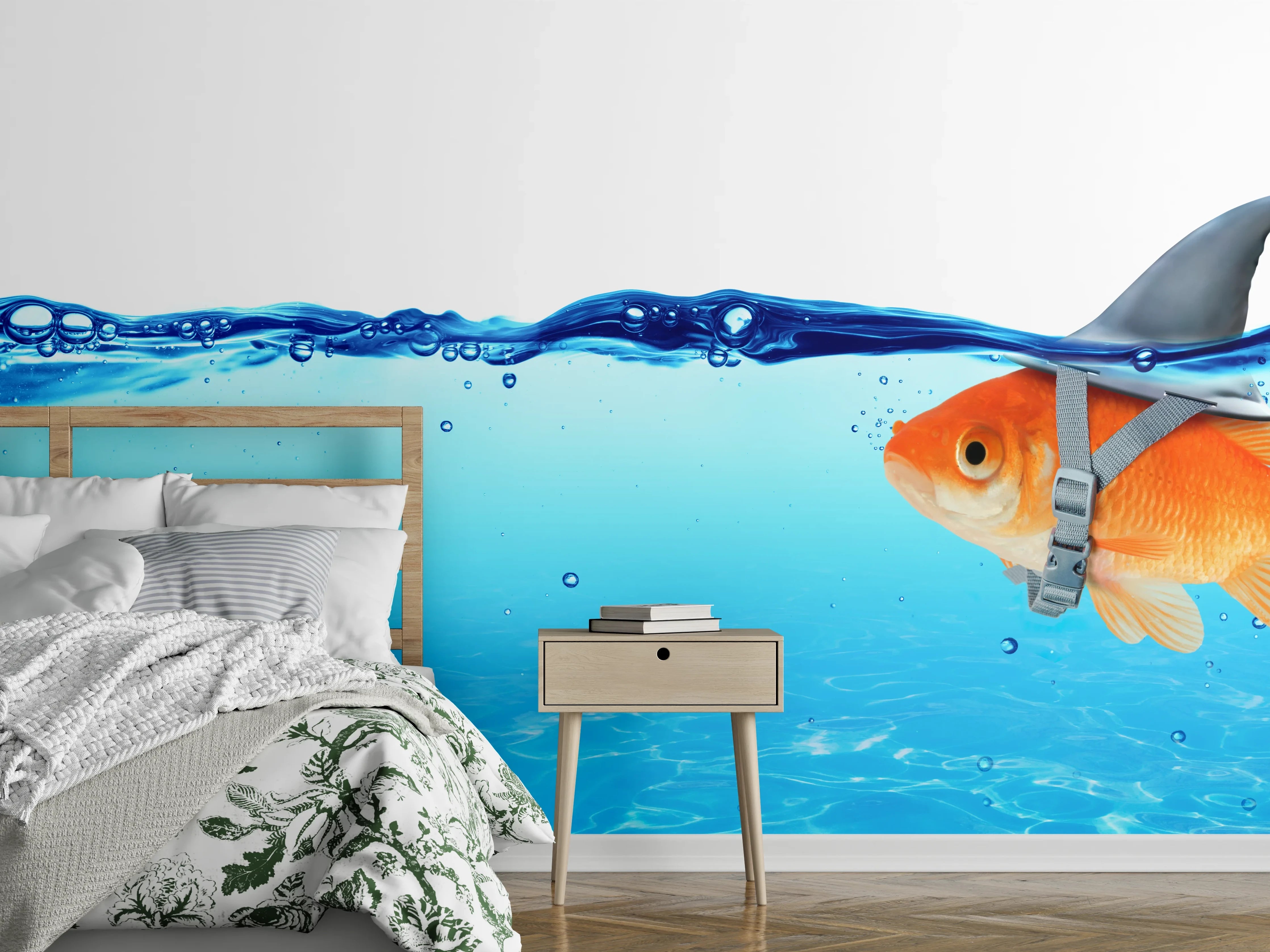 Wandverkleidung Schlafzimmer - Goldfisch als Hai