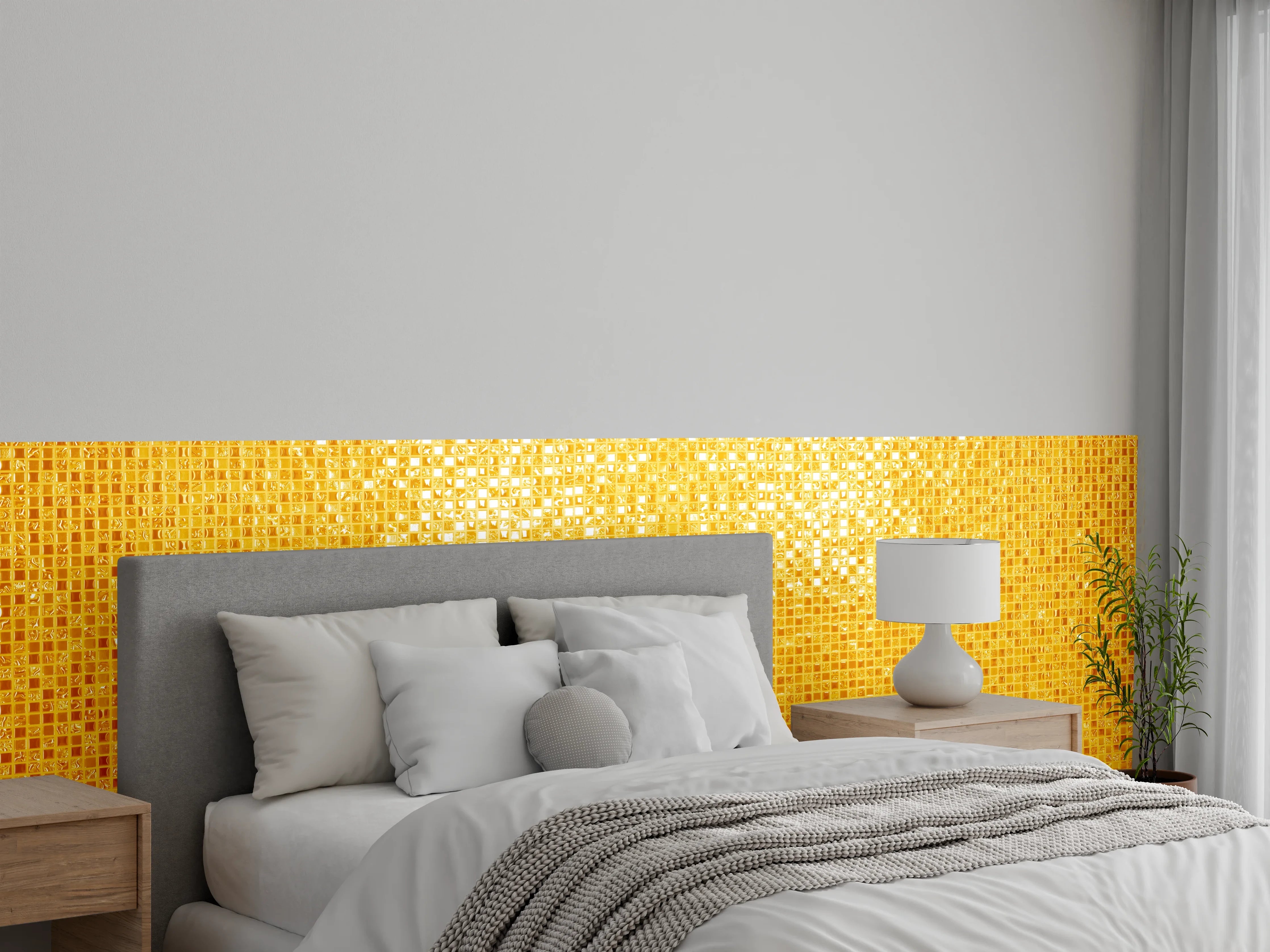 Wandverkleidung Schlafzimmer - Goldgelbe Mosaikfliesen