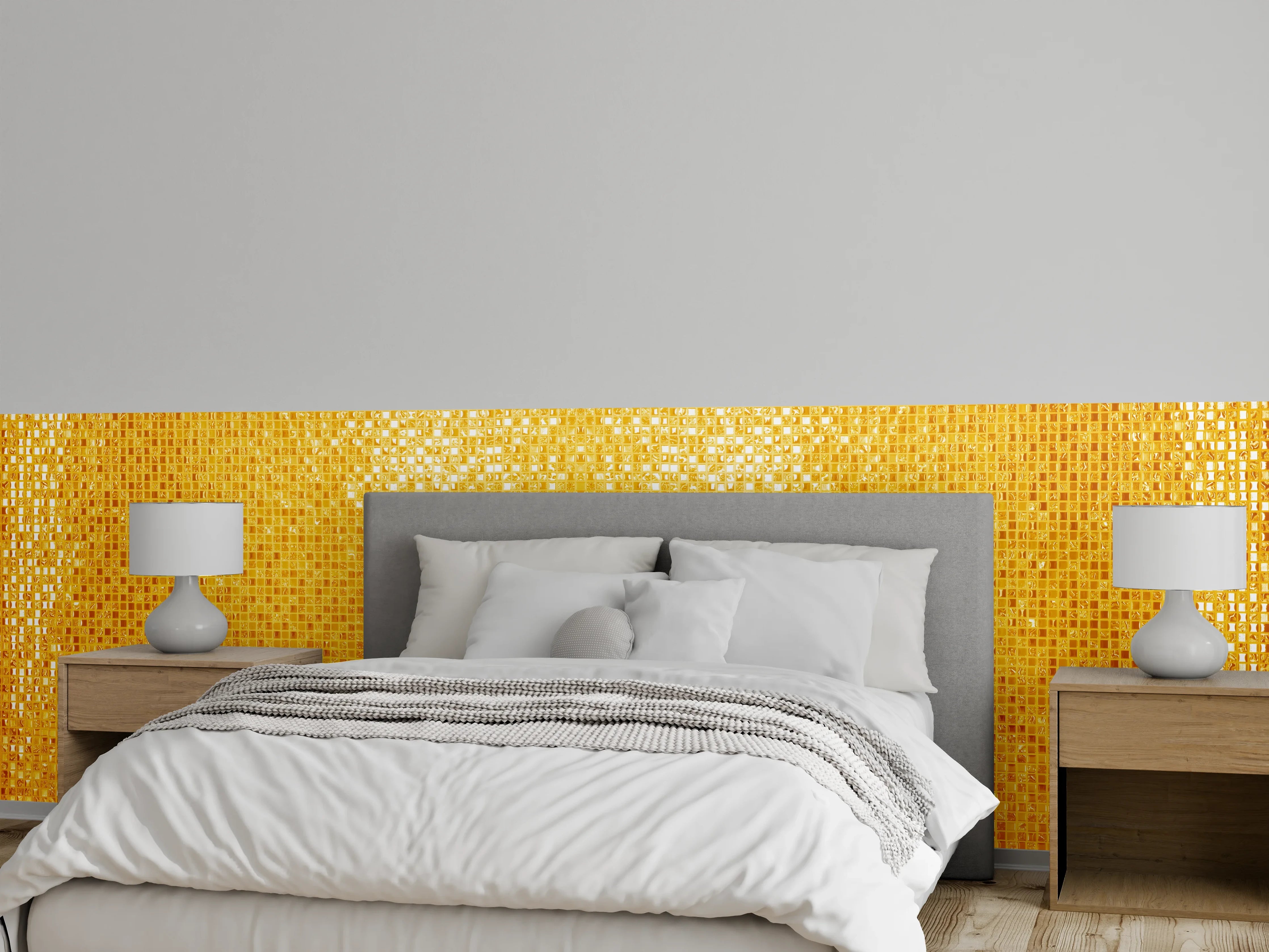 Wandverkleidung Schlafzimmer - Goldgelbe Mosaikfliesen