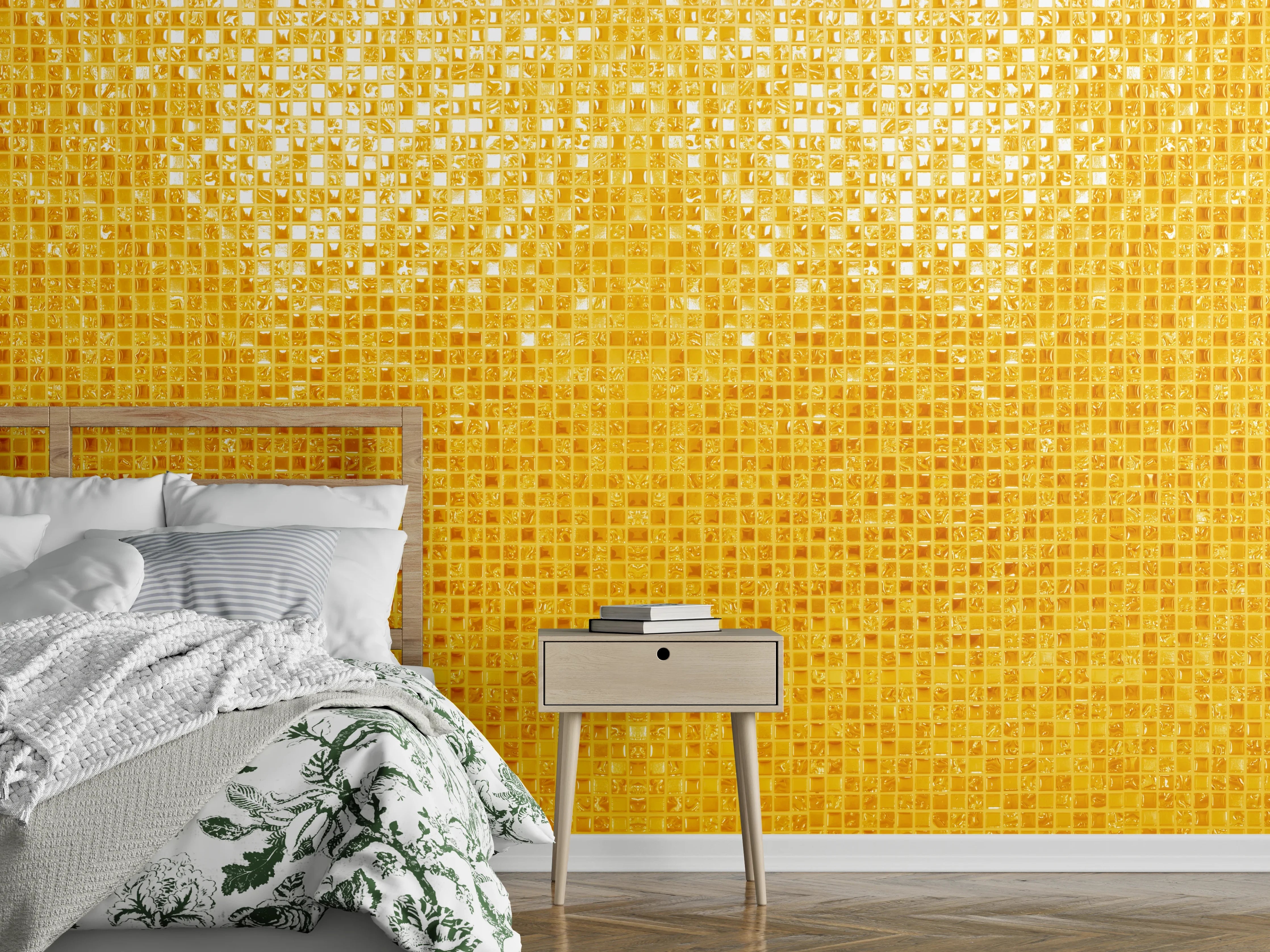 Wandverkleidung Schlafzimmer - Goldgelbe Mosaikfliesen