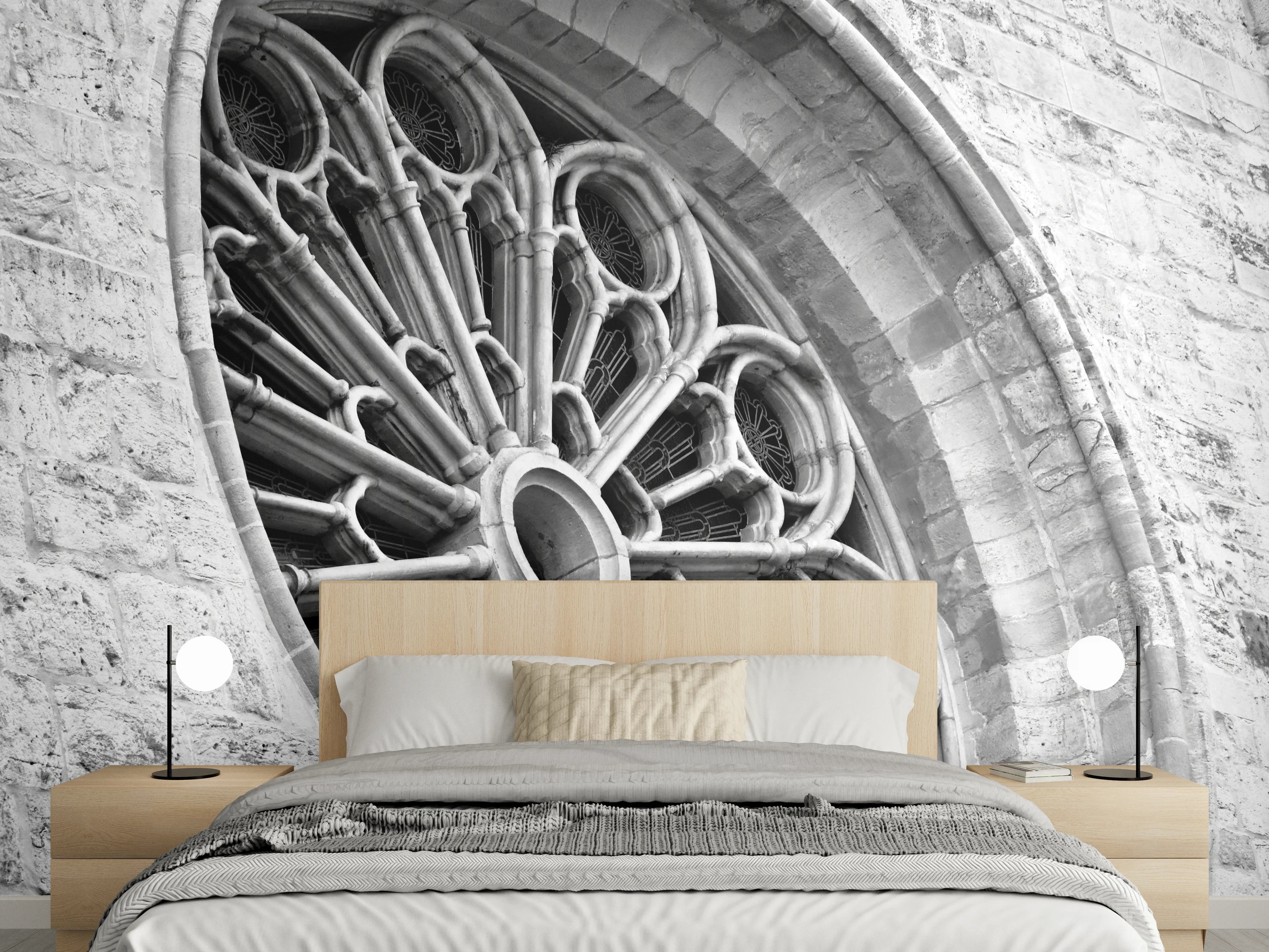 Wandverkleidung Schlafzimmer - Gotische Rosette schwarz-weiß Wanddekor