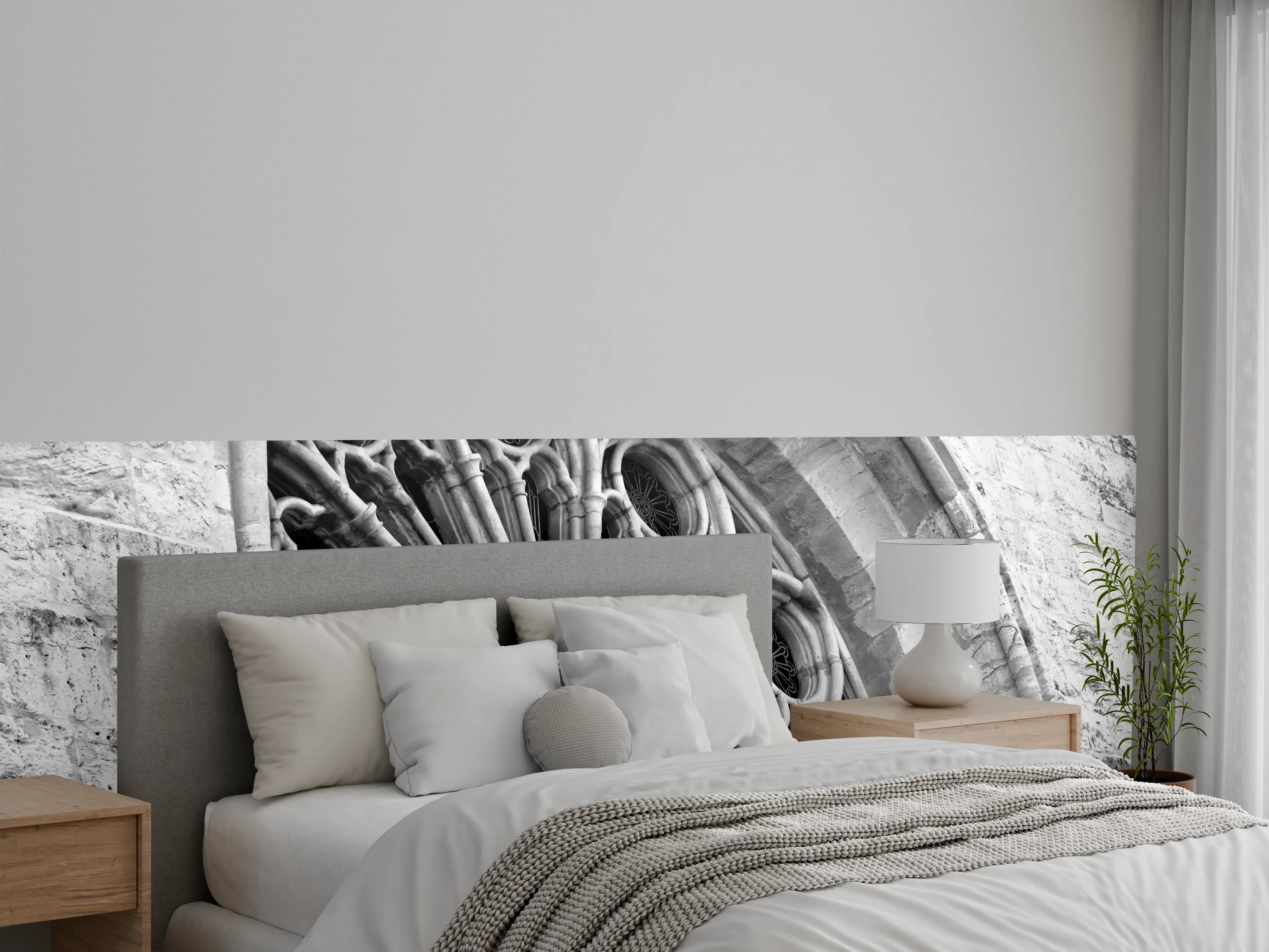 Wandverkleidung Schlafzimmer - Gotische Rosette schwarz-weiß Wanddekor