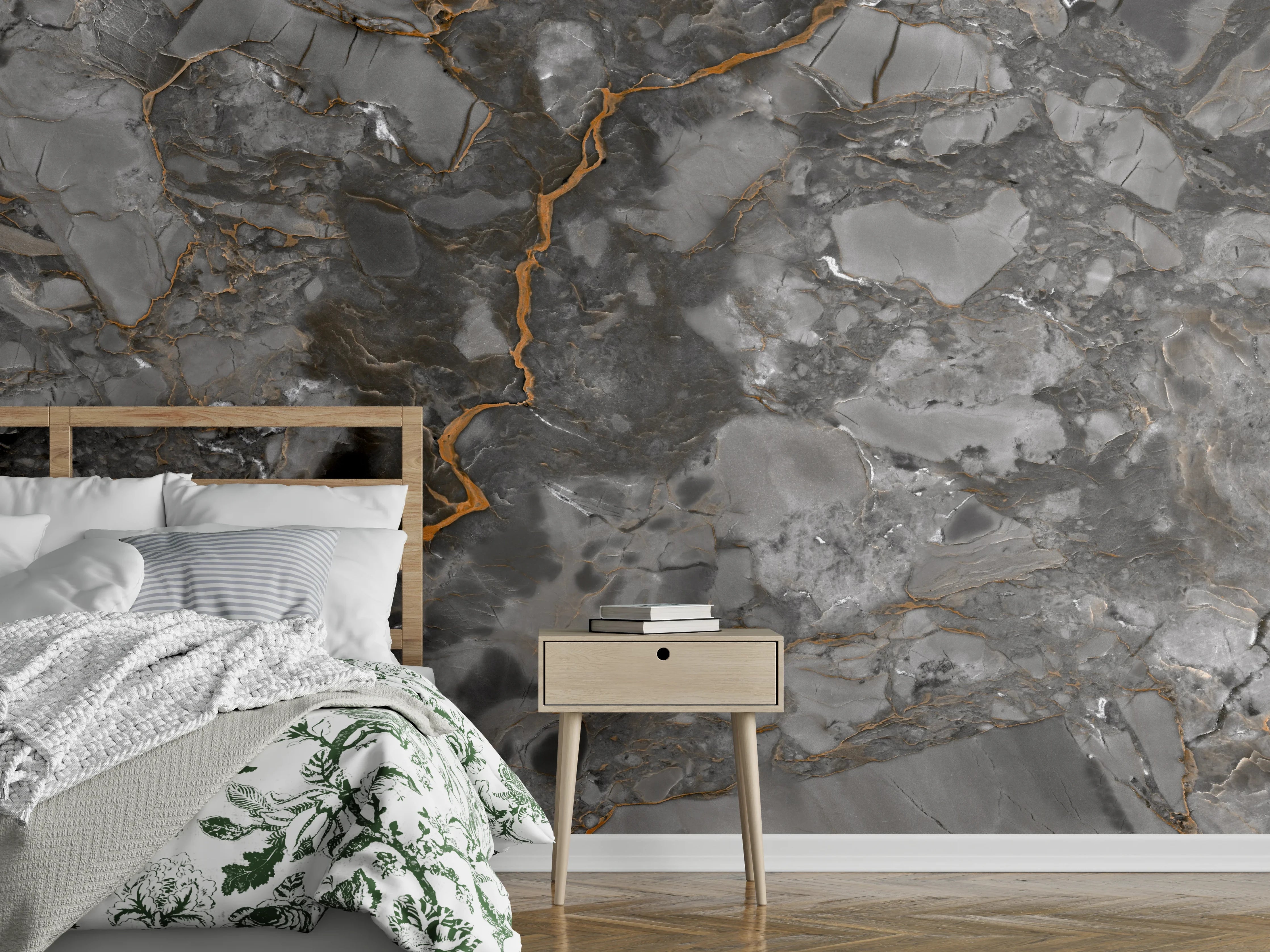 Wandverkleidung Schlafzimmer - Gräulich-Schwarzer Marmor