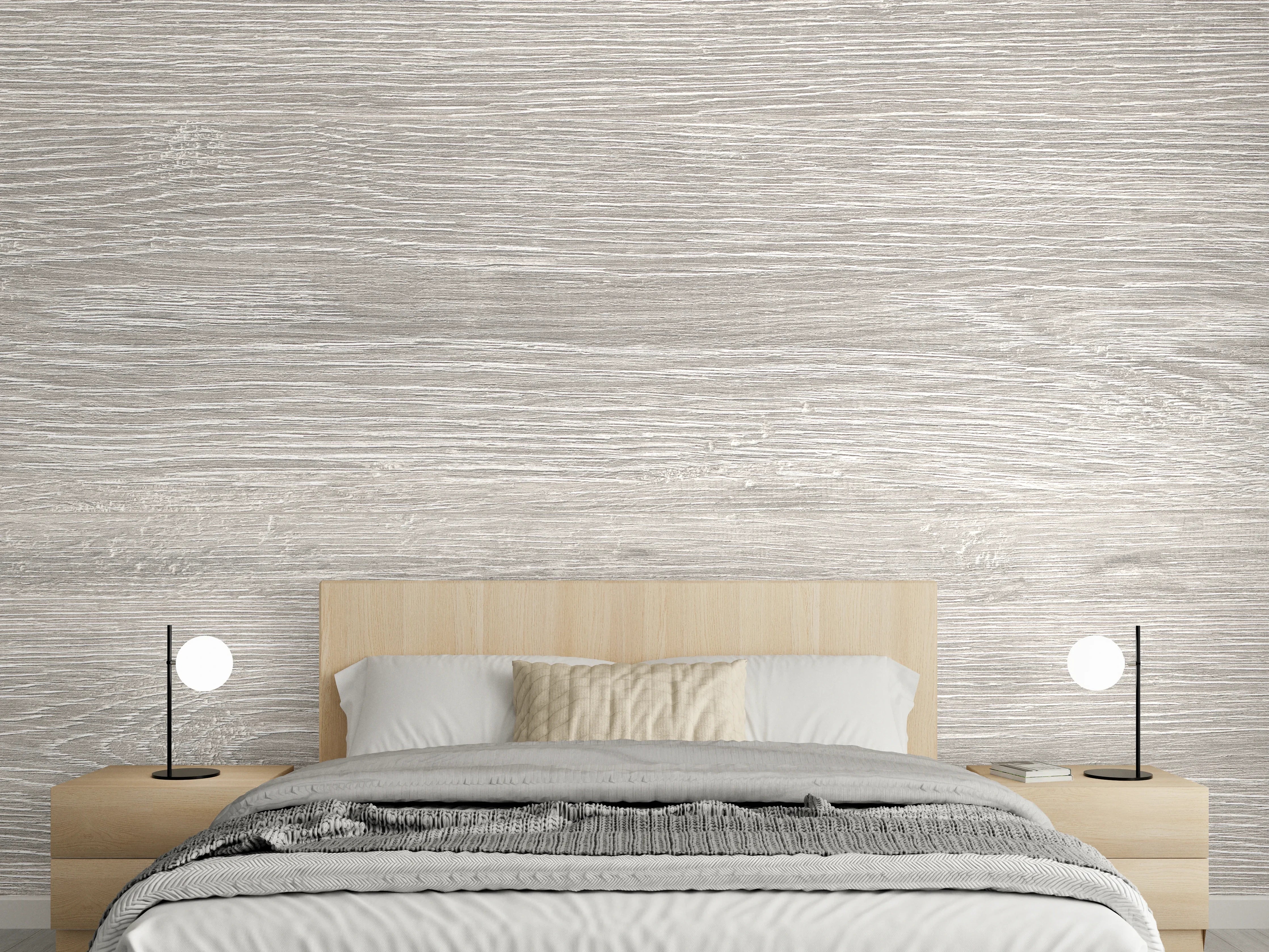 Wandverkleidung Schlafzimmer - Gräuliche Eichenholzplatte