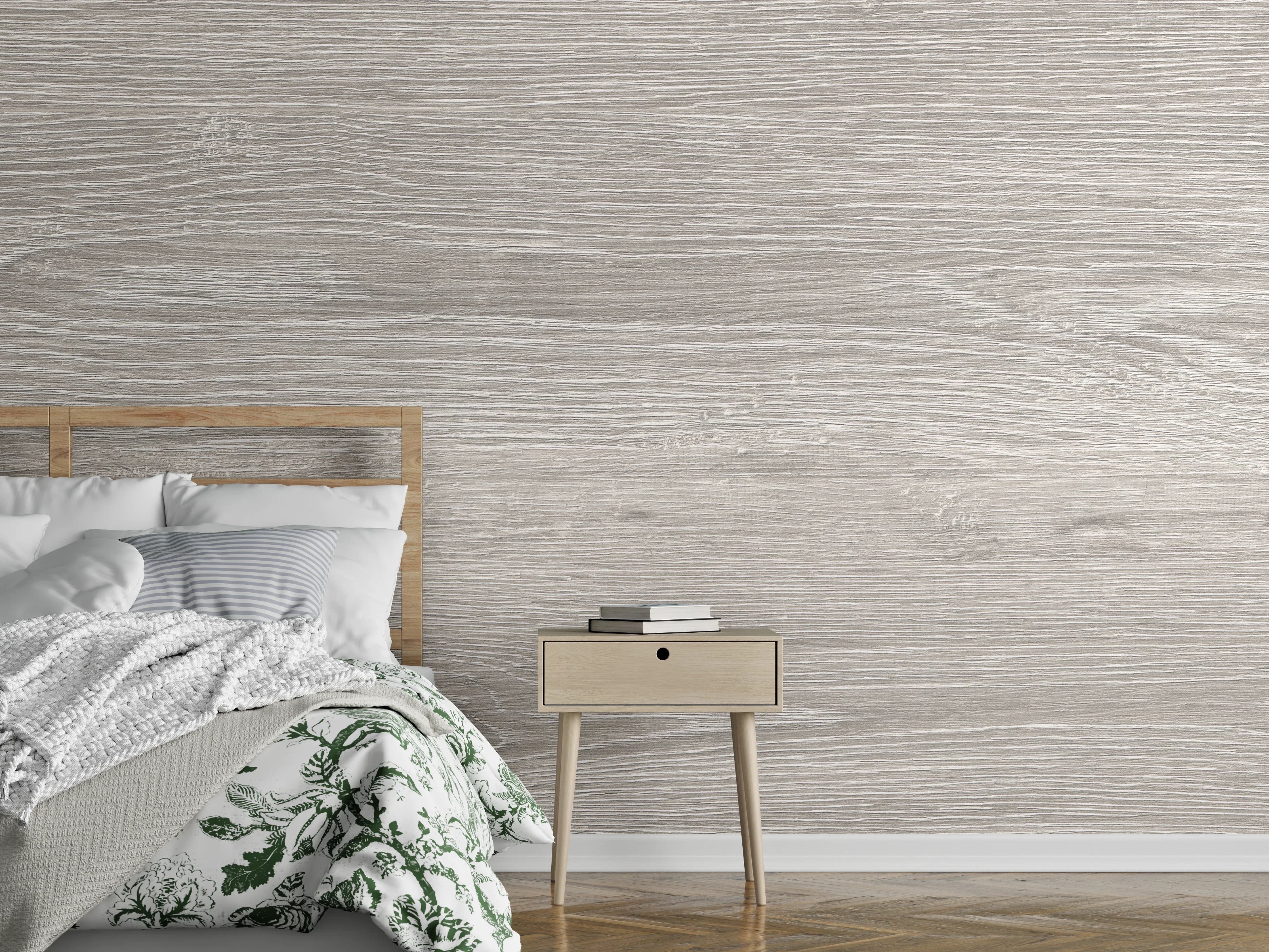 Wandverkleidung Schlafzimmer - Gräuliche Eichenholzplatte