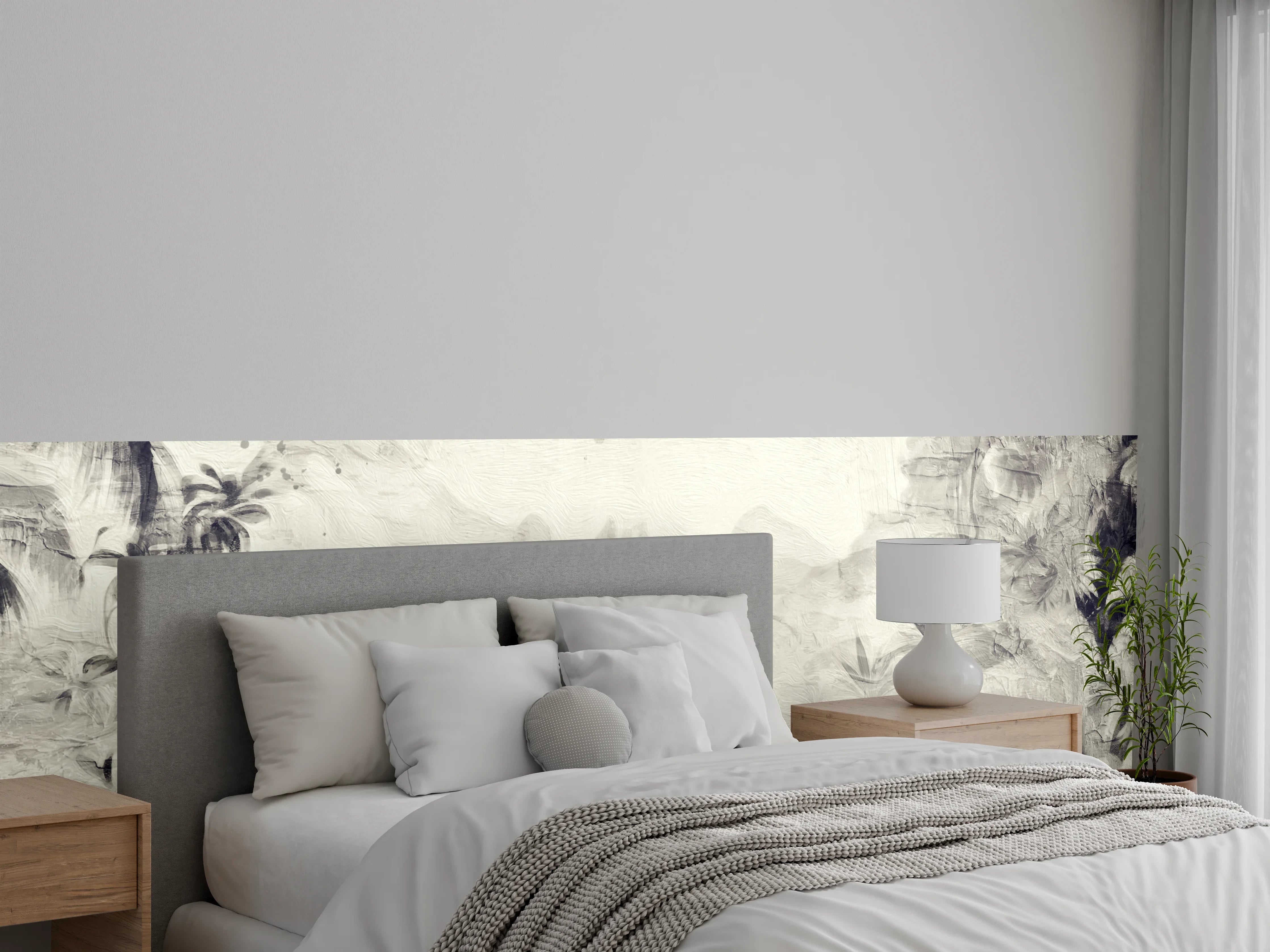 Wandverkleidung Schlafzimmer - Gräuliche Landschaft - Floral