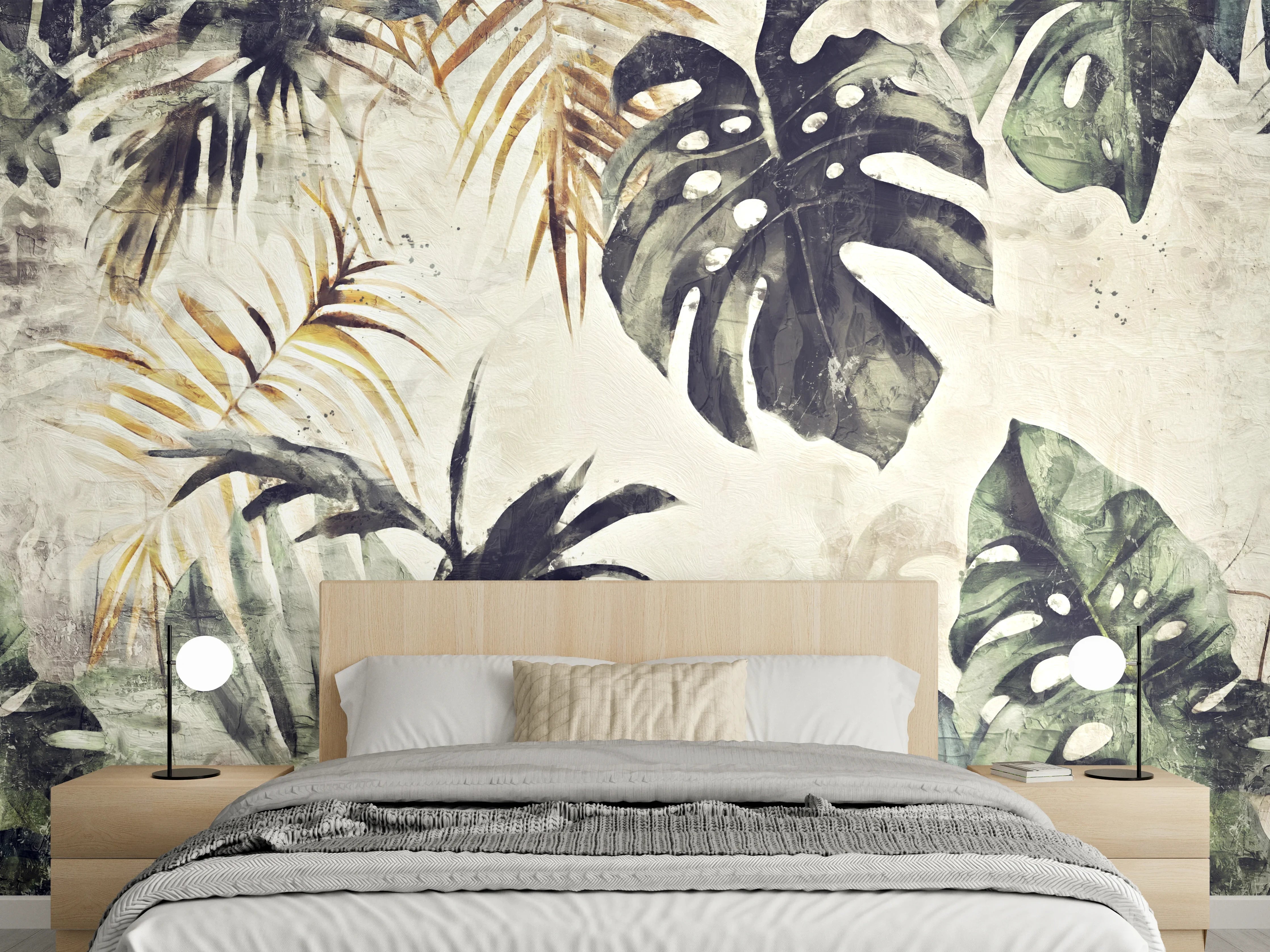 Wandverkleidung Schlafzimmer - Gräuliche Pflanzen Floral