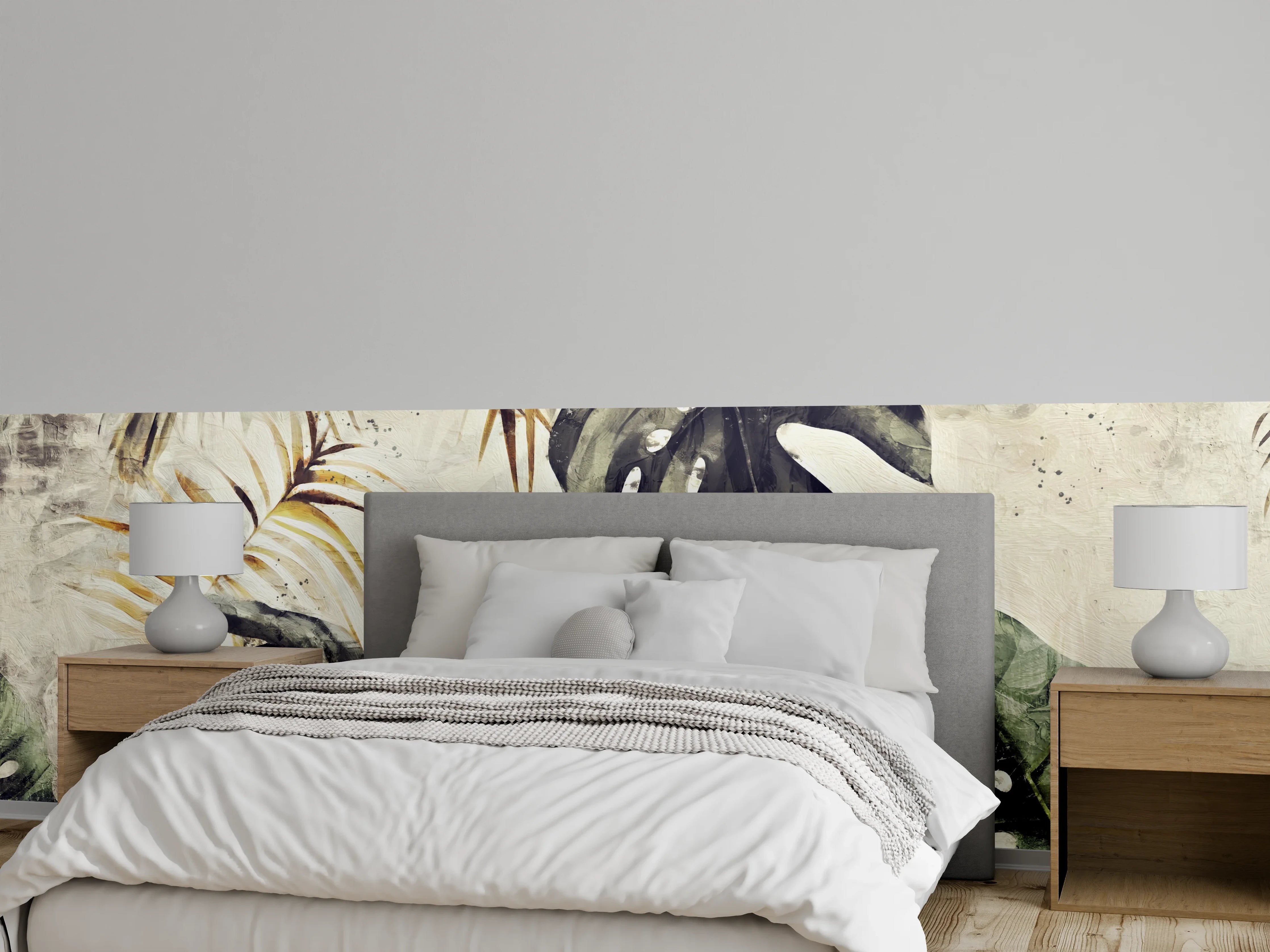 Wandverkleidung Schlafzimmer - Gräuliche Pflanzen Floral
