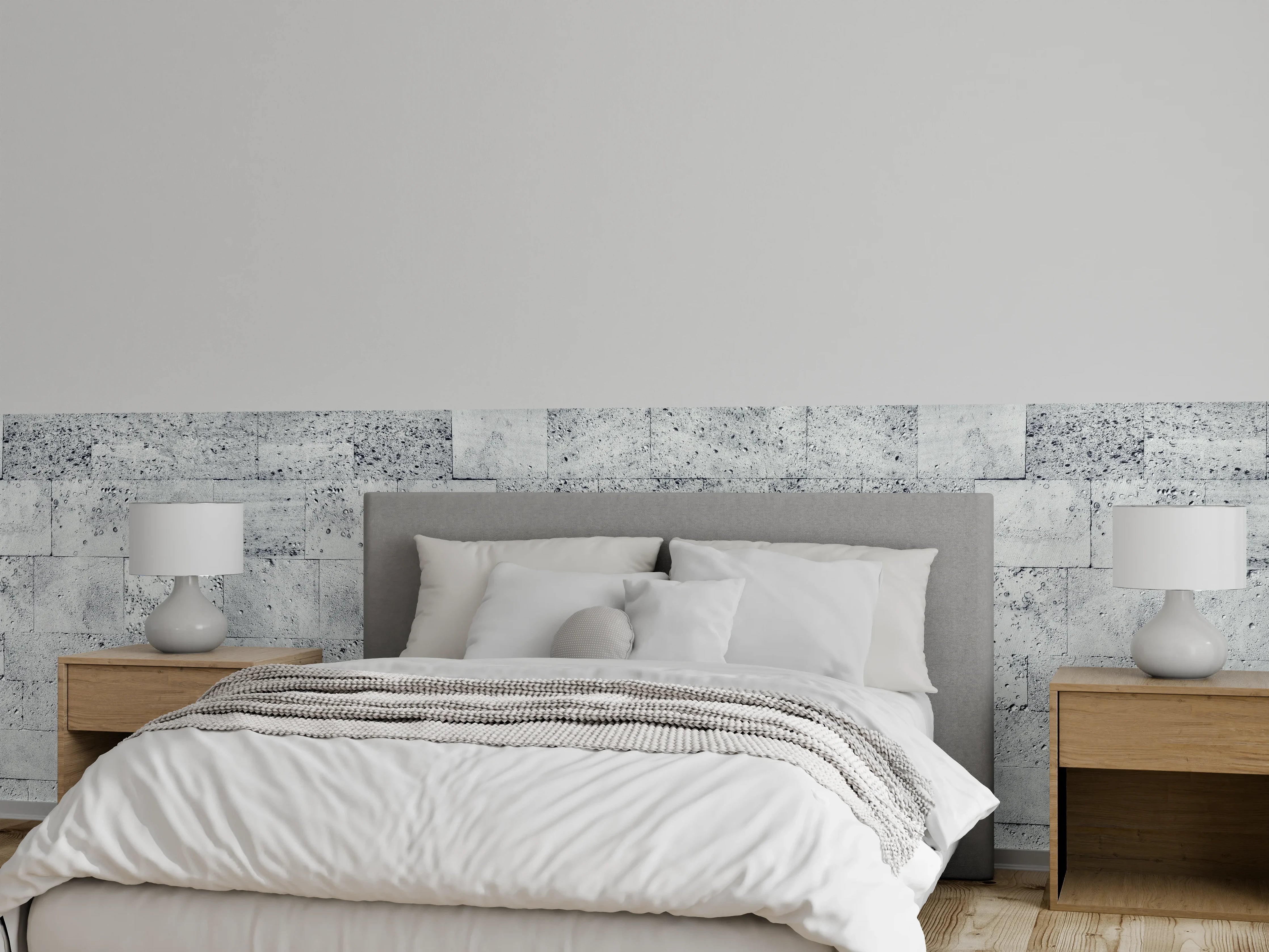 Wandverkleidung Schlafzimmer - Gräuliche Tuffstein-Blockwand