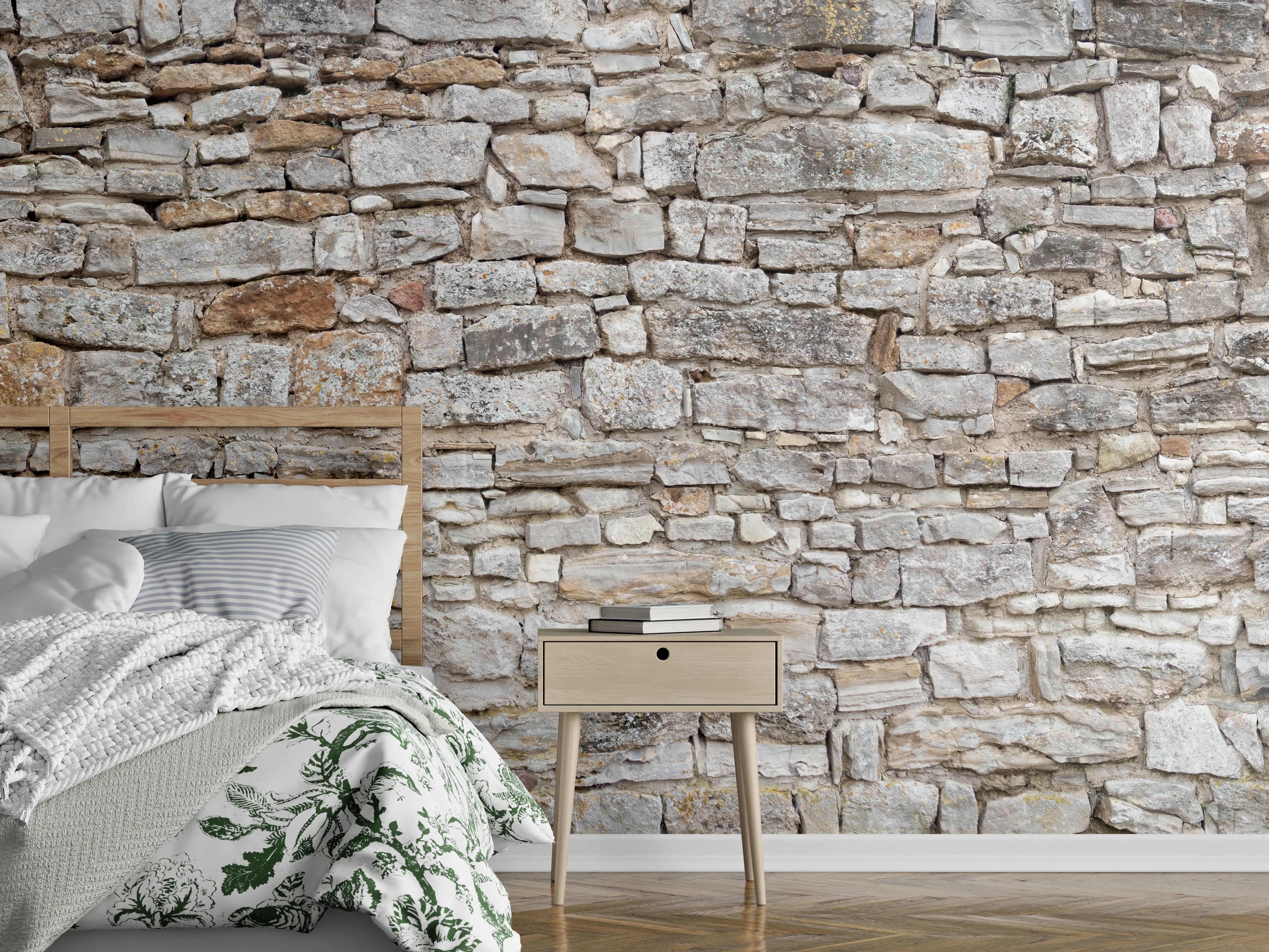 Wandverkleidung Schlafzimmer - Gräuliche alte Mauer aus groben Steinen