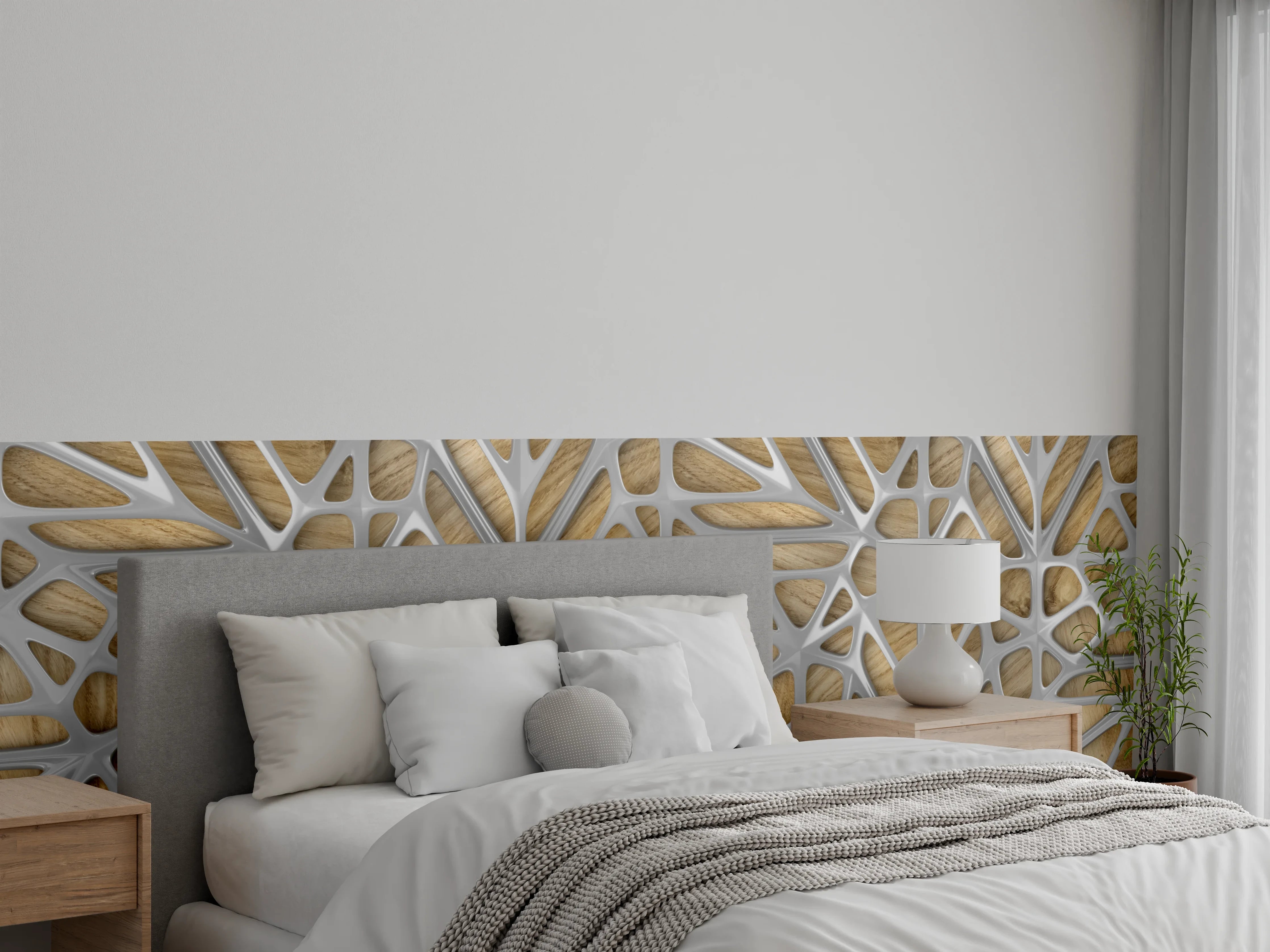 Wandverkleidung Schlafzimmer - Gräuliches Gitter Muster
