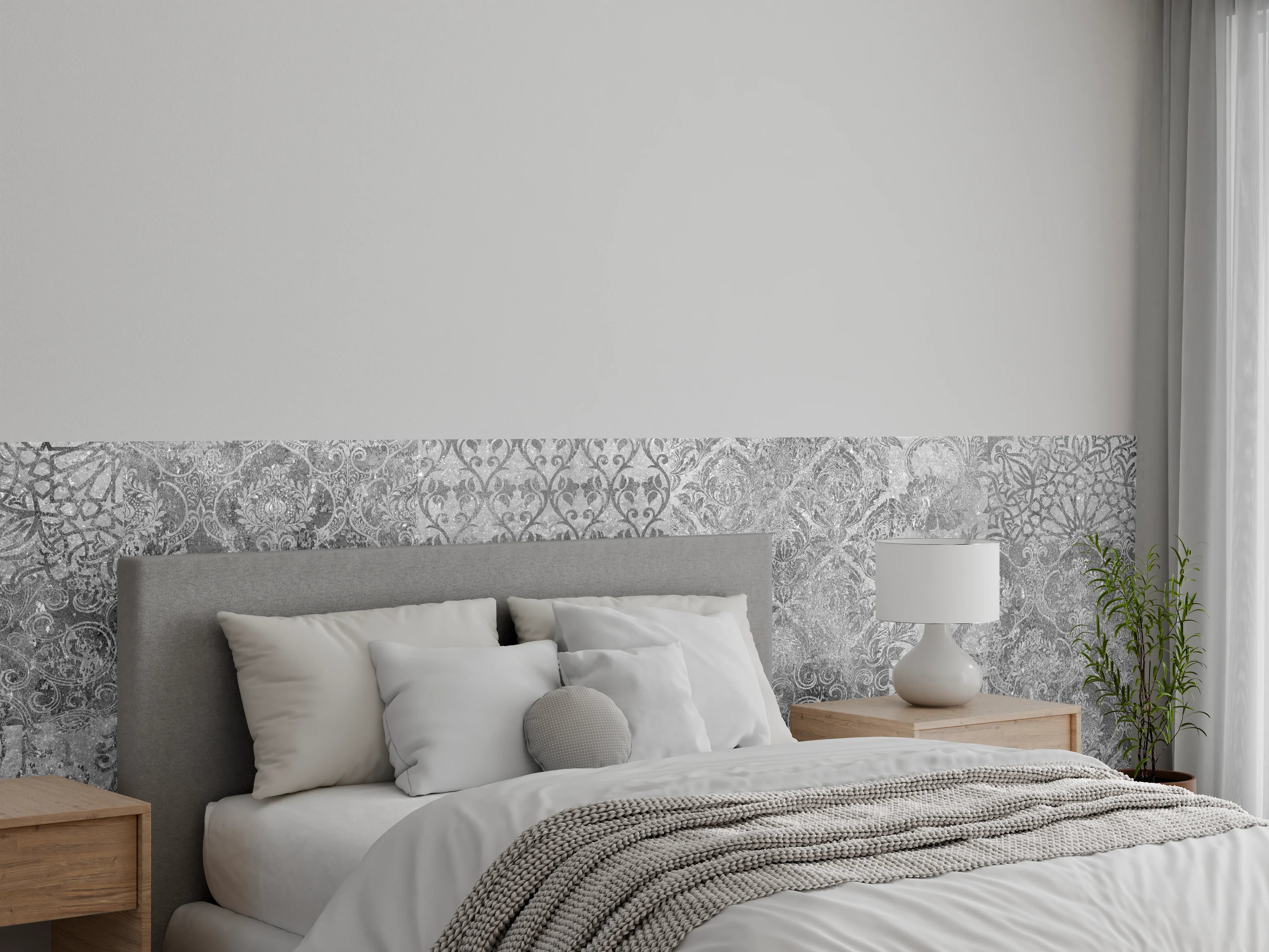 Wandverkleidung Schlafzimmer - Gräuliches Mosaik Muster