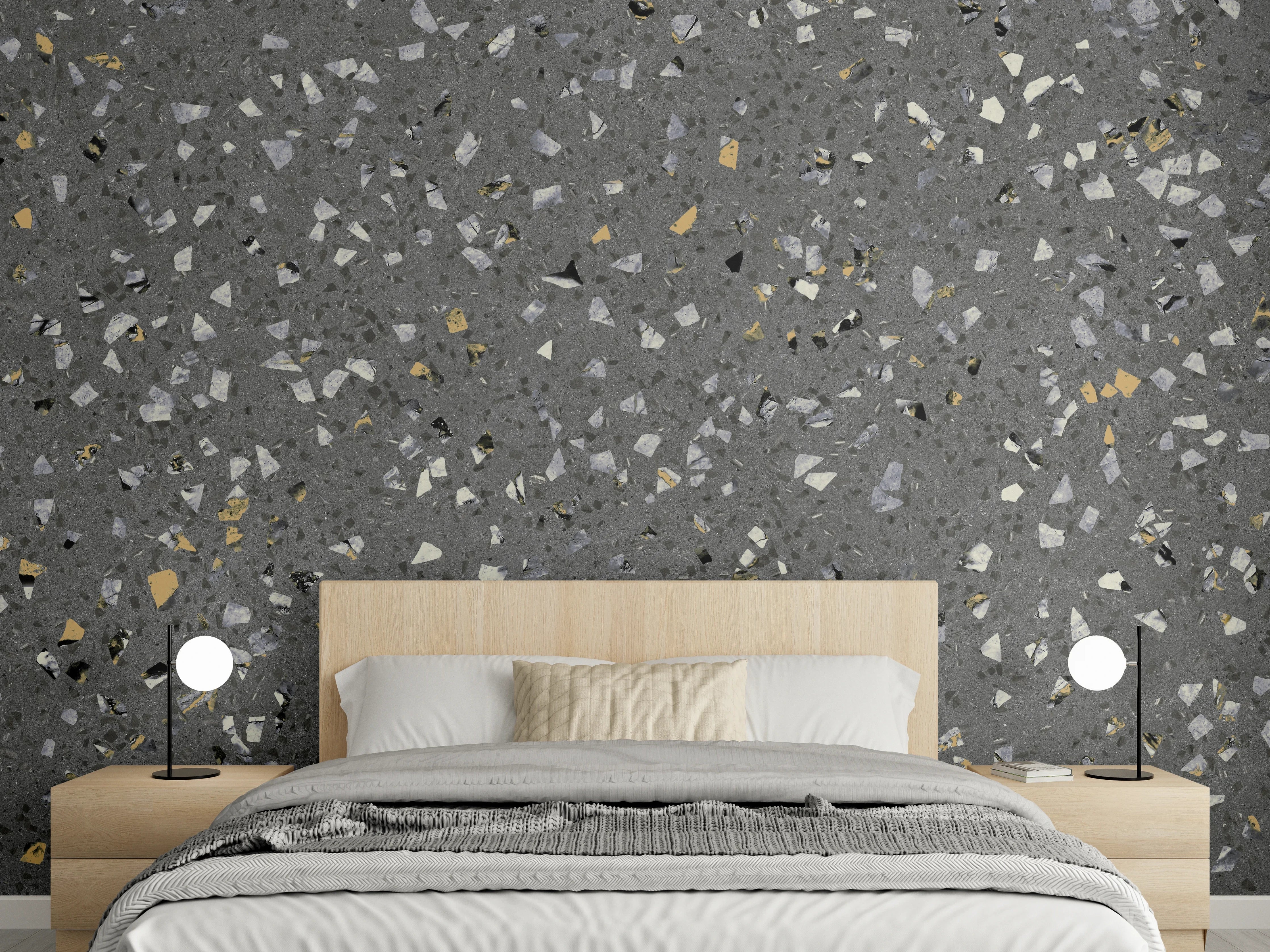 Wandverkleidung Schlafzimmer - Gräuliches Wandmuster - Marmor