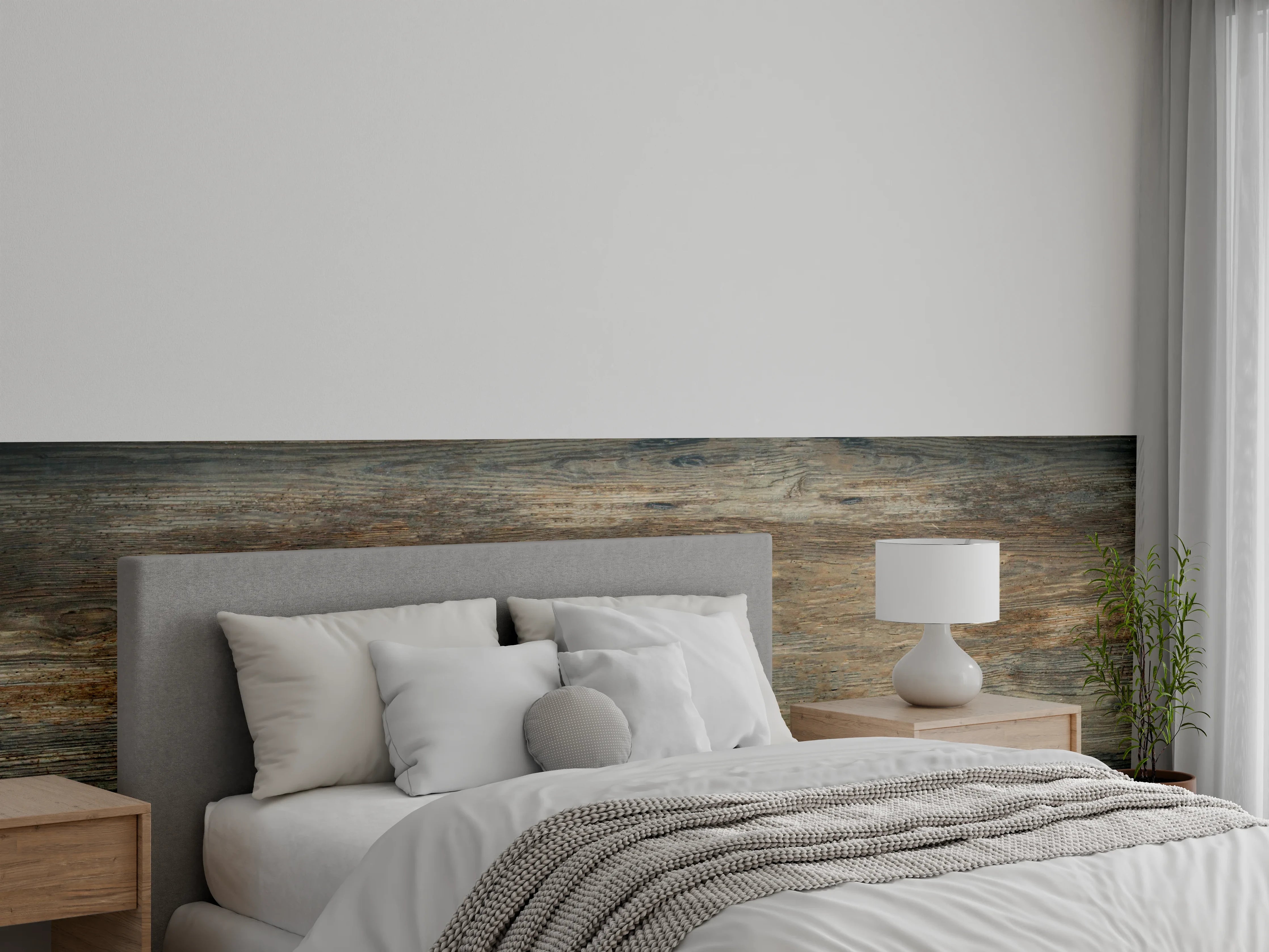 Wandverkleidung Schlafzimmer - Gräuliches verwittertes Hartholz