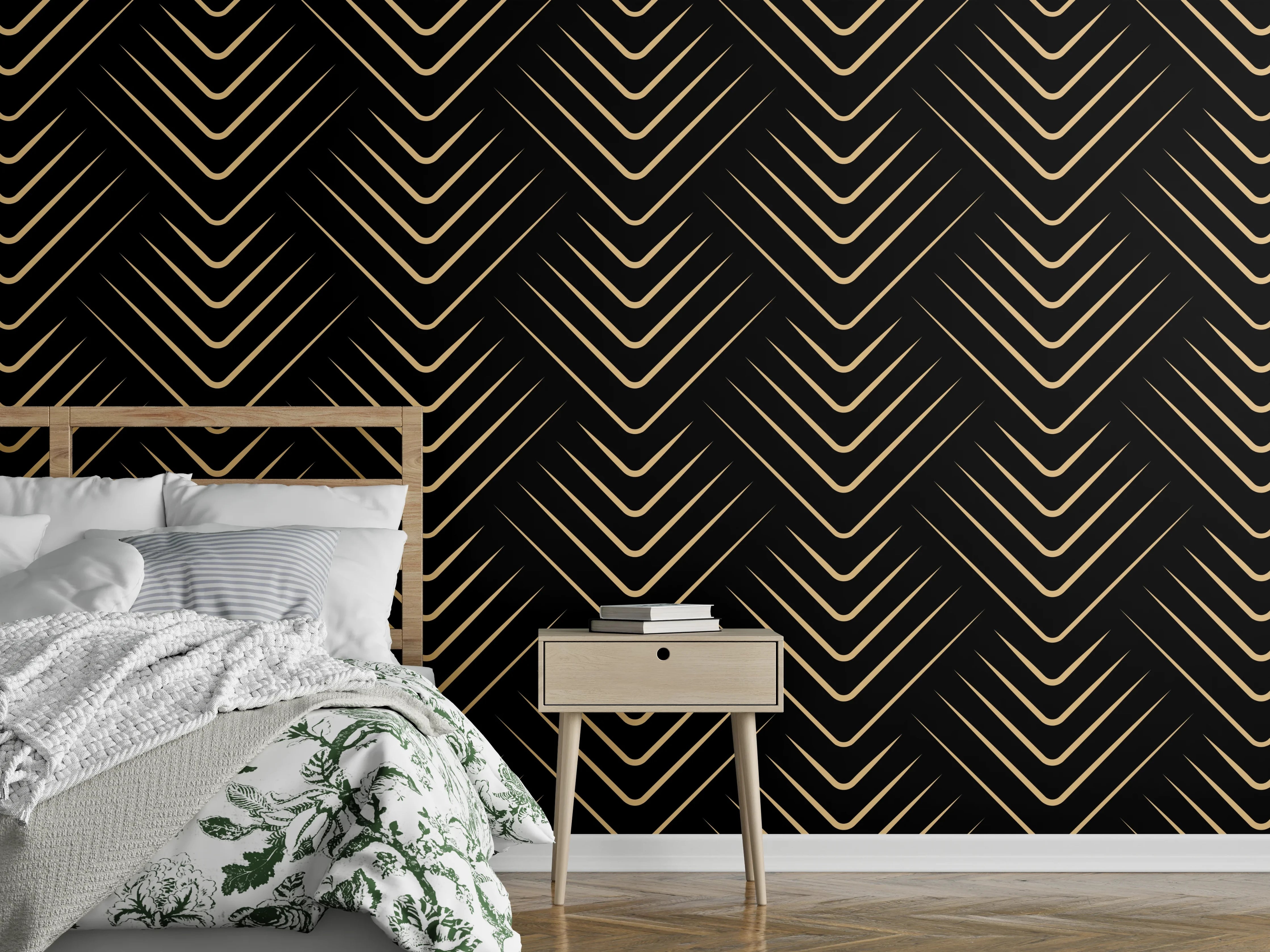 Wandverkleidung Schlafzimmer - Grafisches Schwarz-Muster
