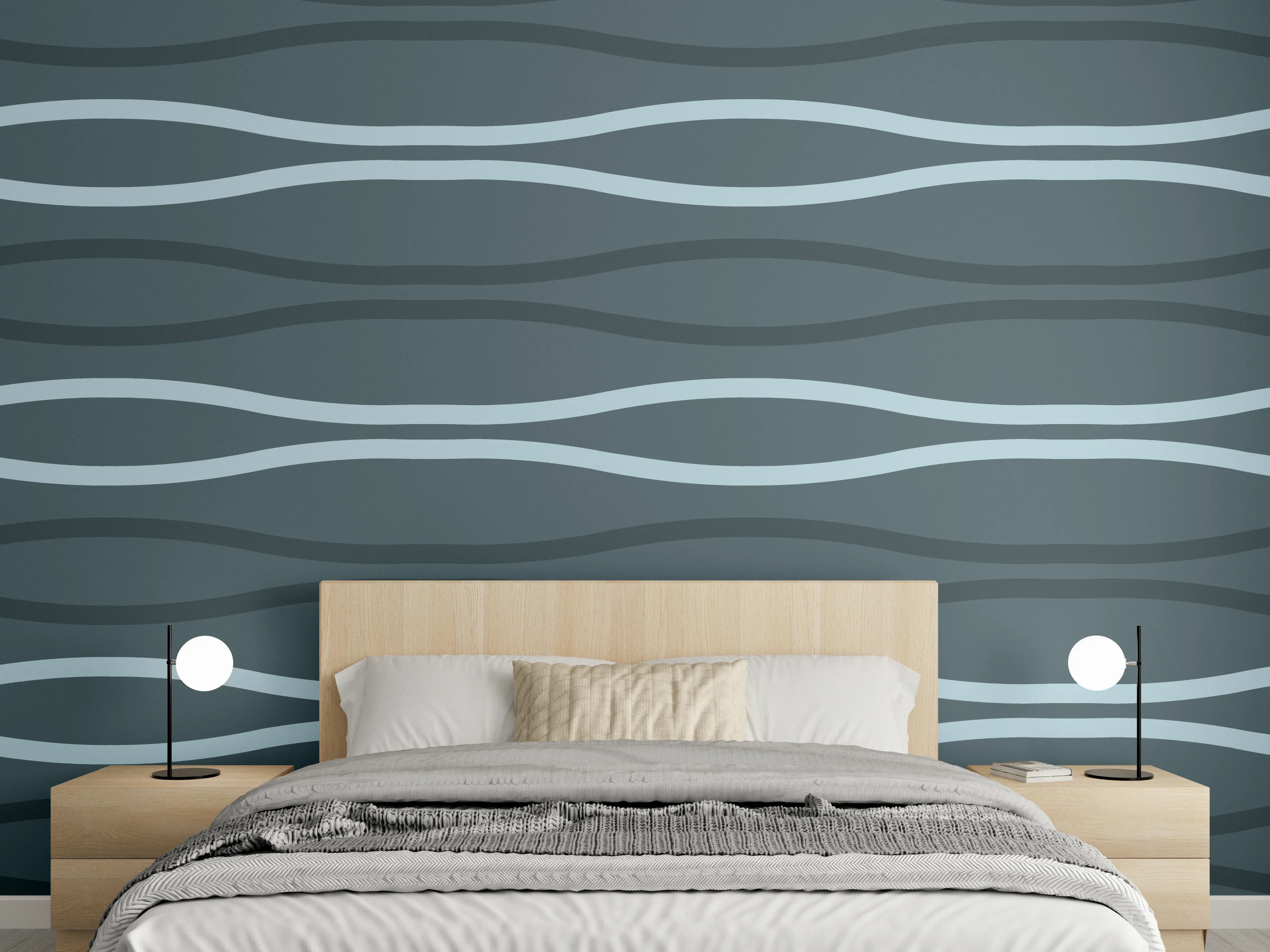 Wandverkleidung Schlafzimmer - Grau-Blauer Wellen Hintergrund