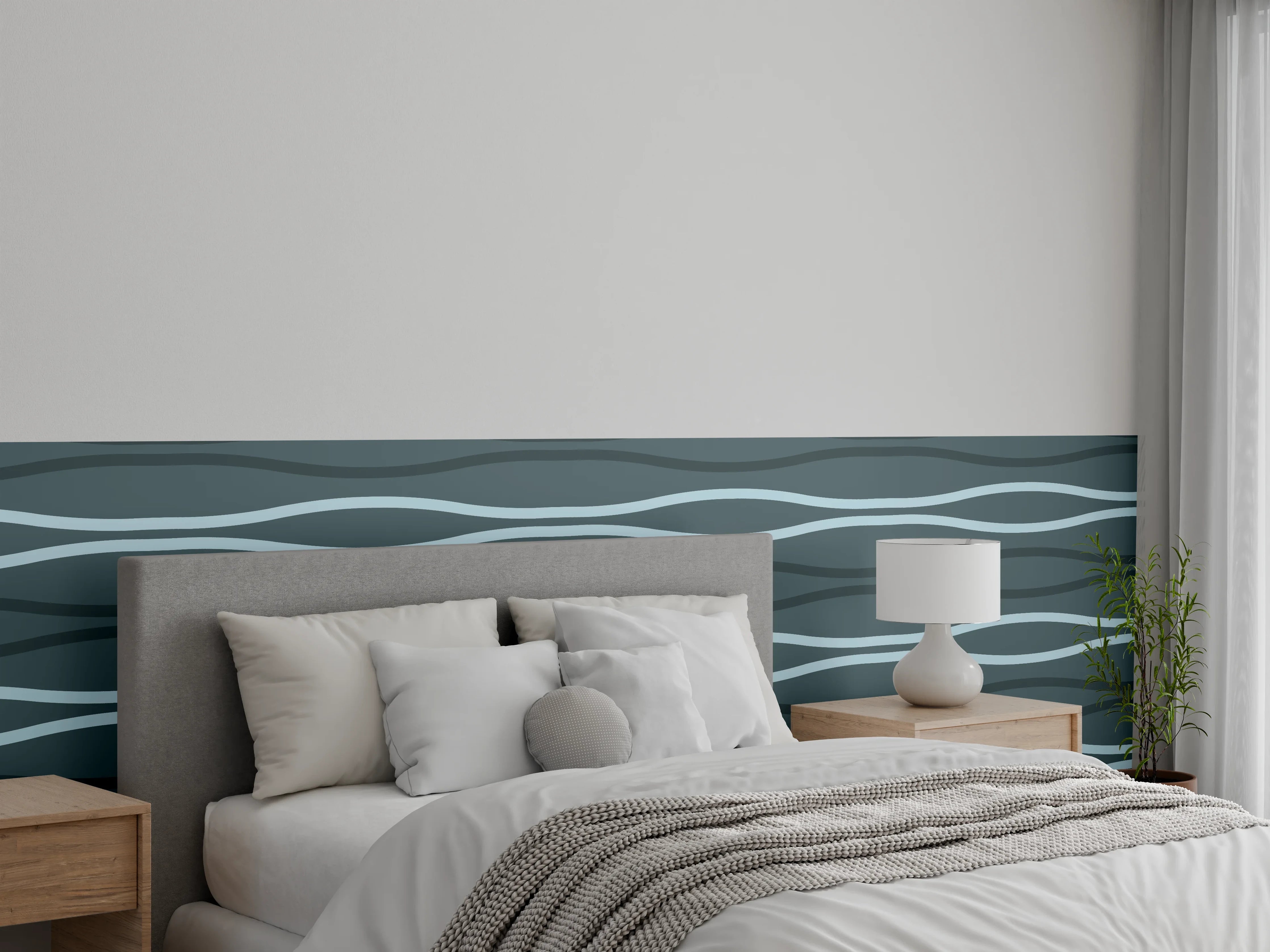 Wandverkleidung Schlafzimmer - Grau-Blauer Wellen Hintergrund