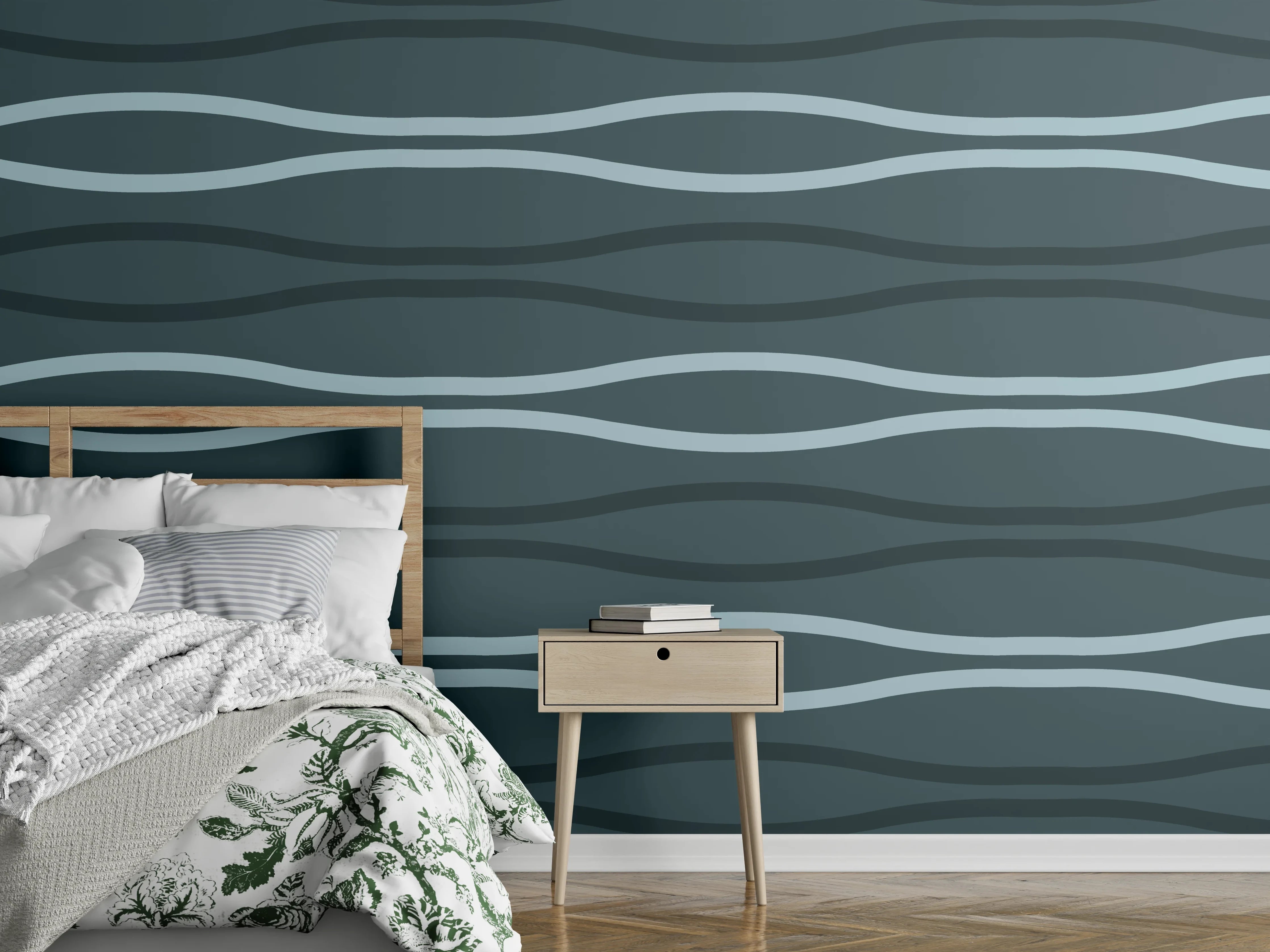 Wandverkleidung Schlafzimmer - Grau-Blauer Wellen Hintergrund