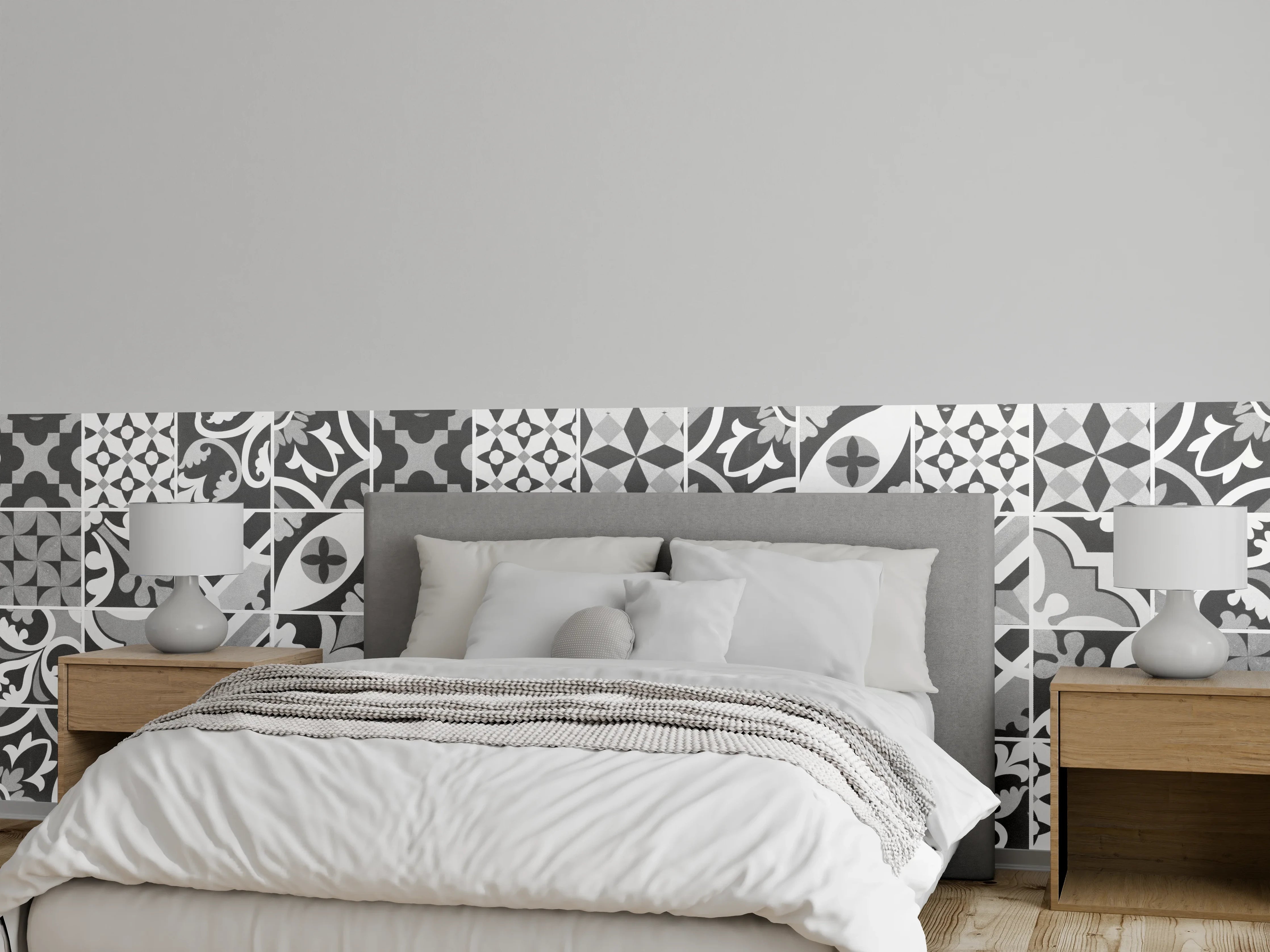 Wandverkleidung Schlafzimmer - Grau-Weiß Vintage Mosaik