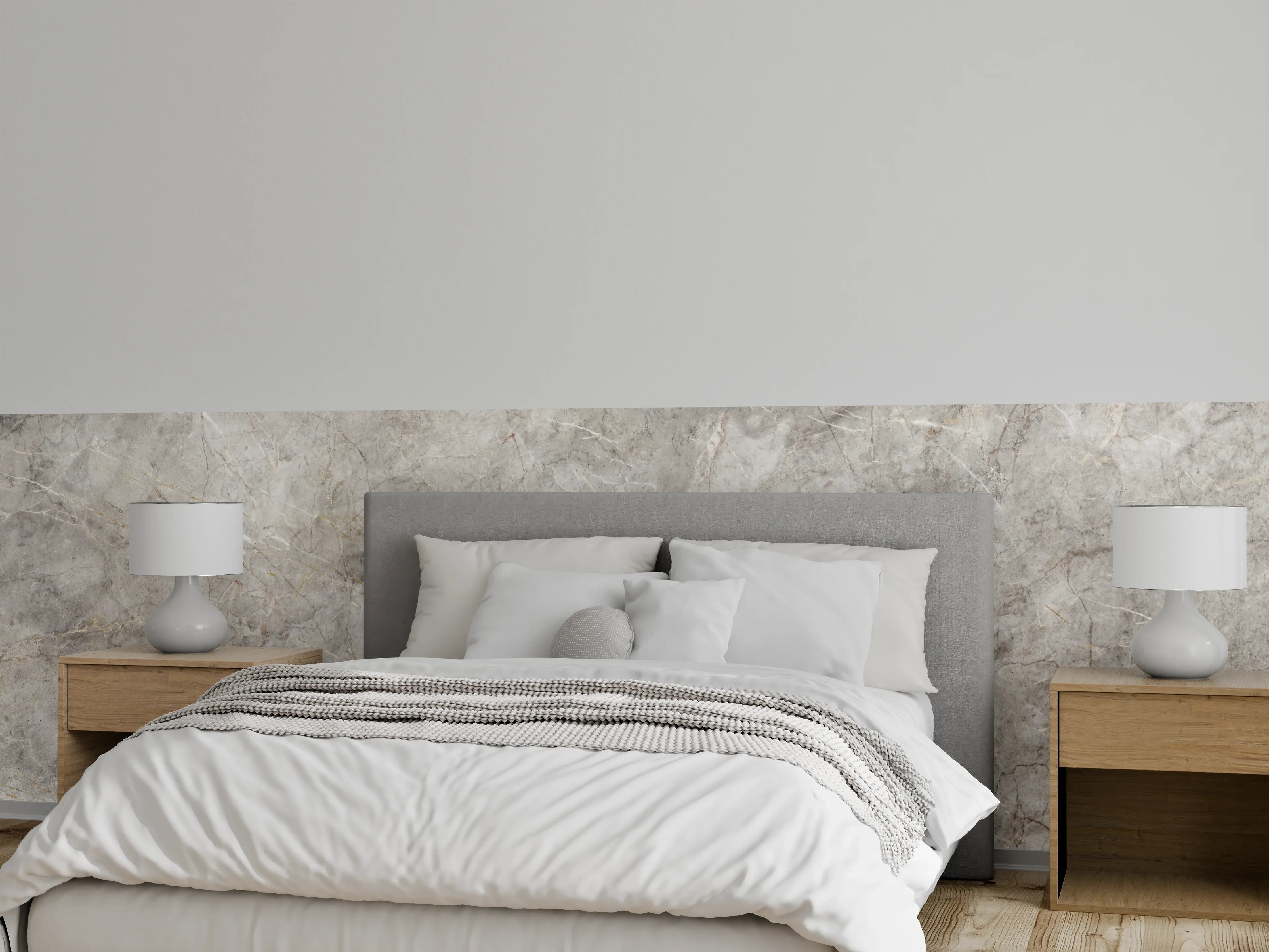 Wandverkleidung Schlafzimmer - Grau-Weißer Marmorstein Effekt