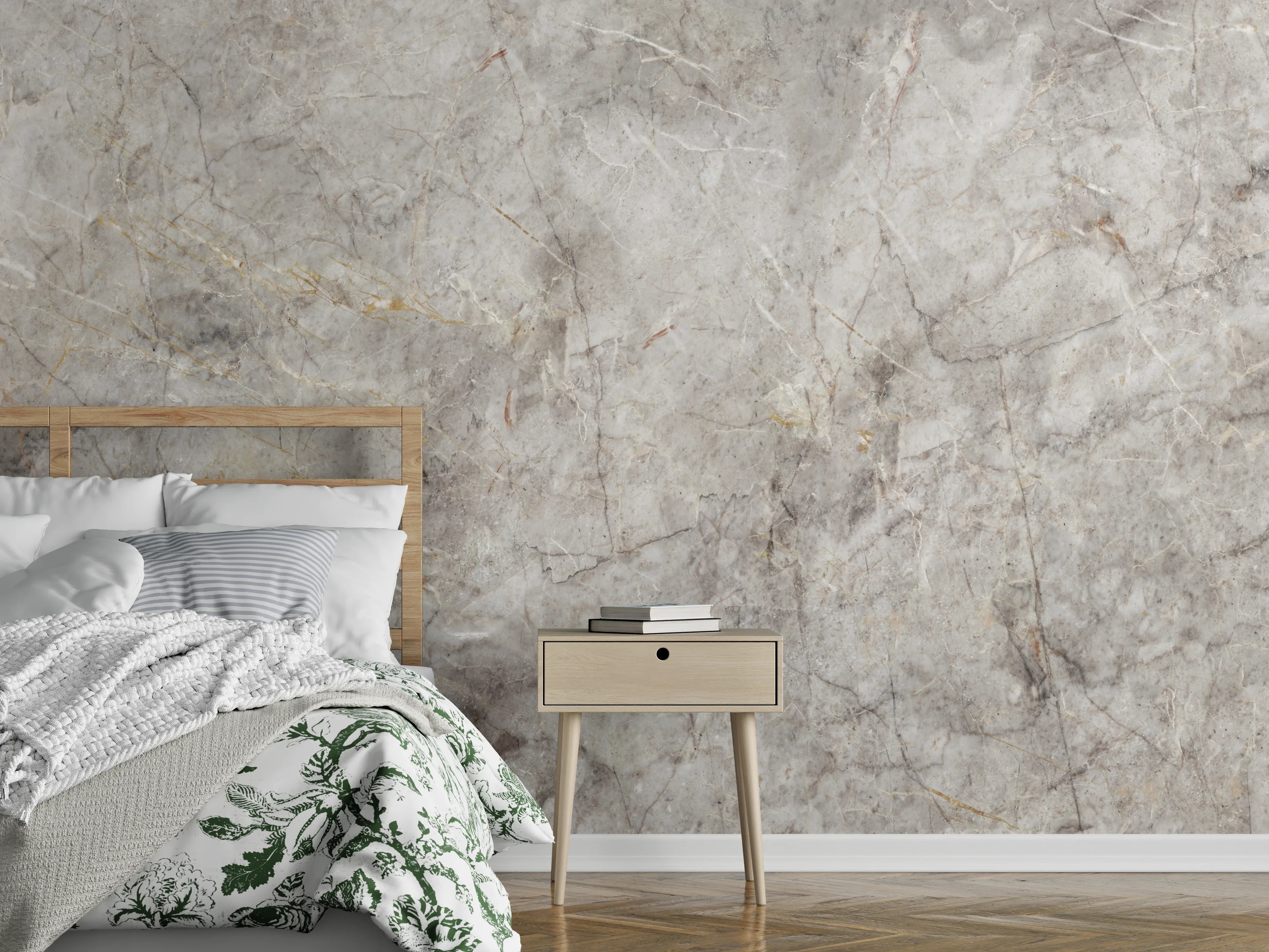 Wandverkleidung Schlafzimmer - Grau-Weißer Marmorstein Effekt