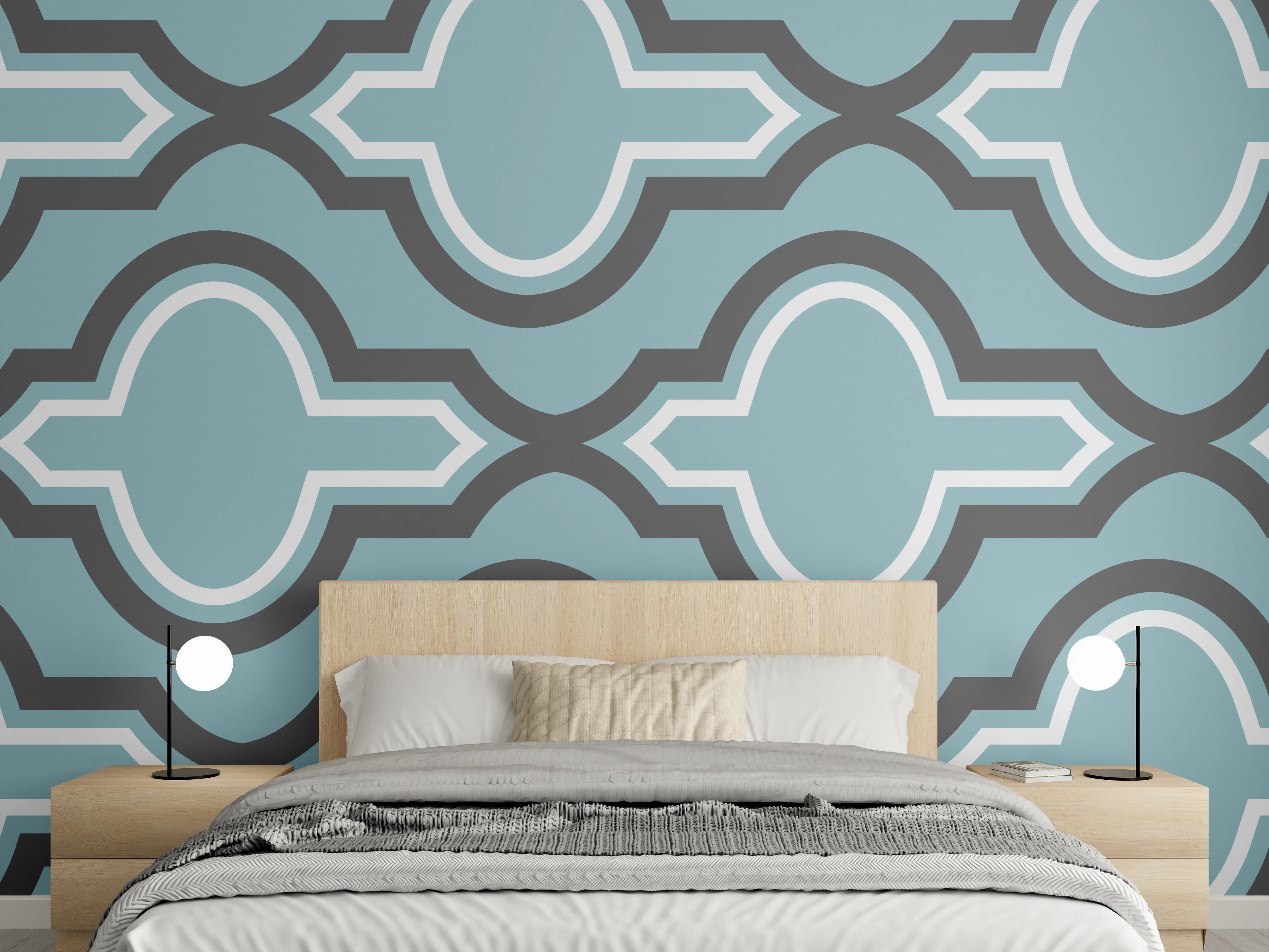 Wandverkleidung Schlafzimmer - Grau-Weißes Grafikdesign Muster