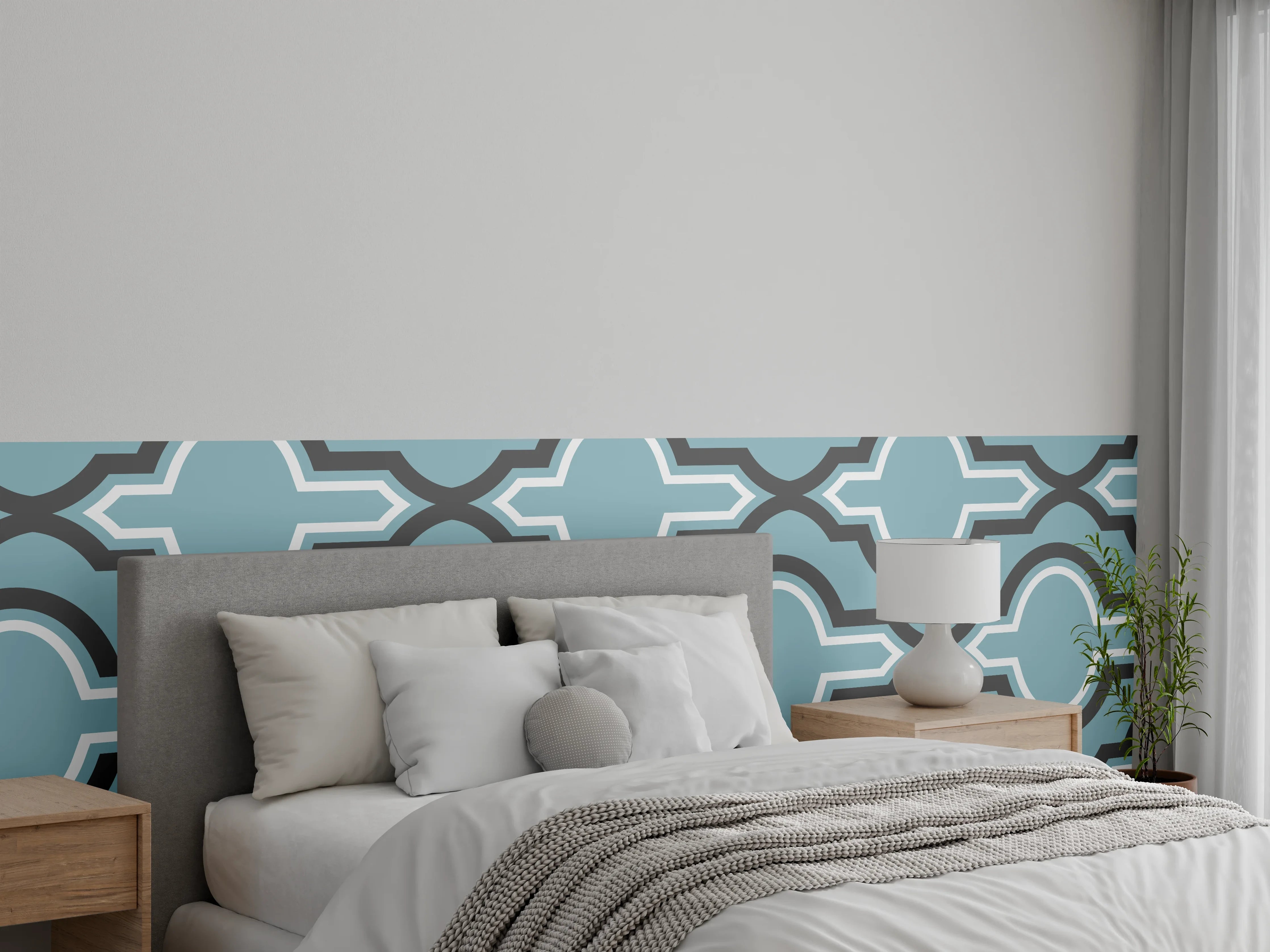 Wandverkleidung Schlafzimmer - Grau-Weißes Grafikdesign Muster