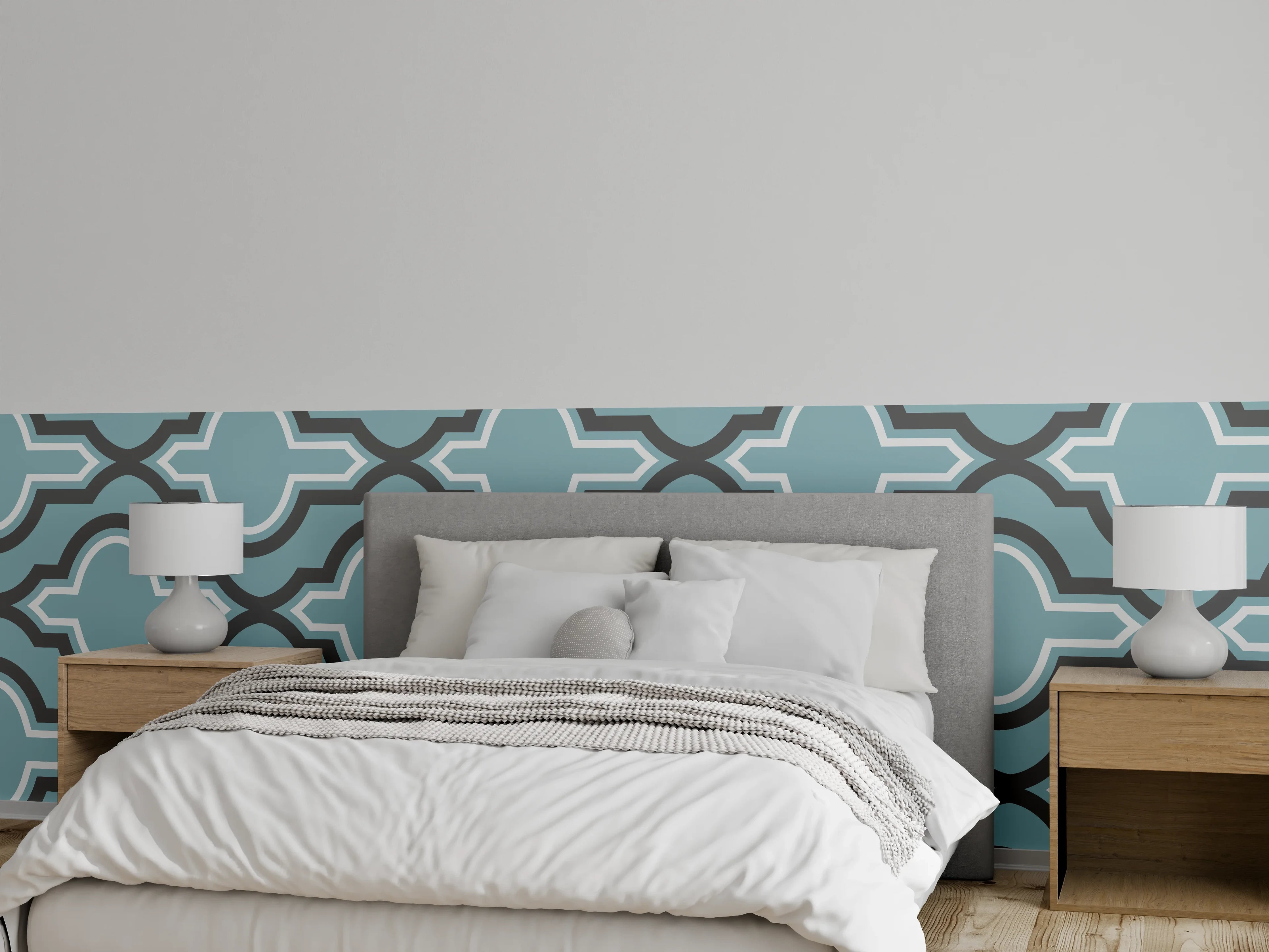 Wandverkleidung Schlafzimmer - Grau-Weißes Grafikdesign Muster