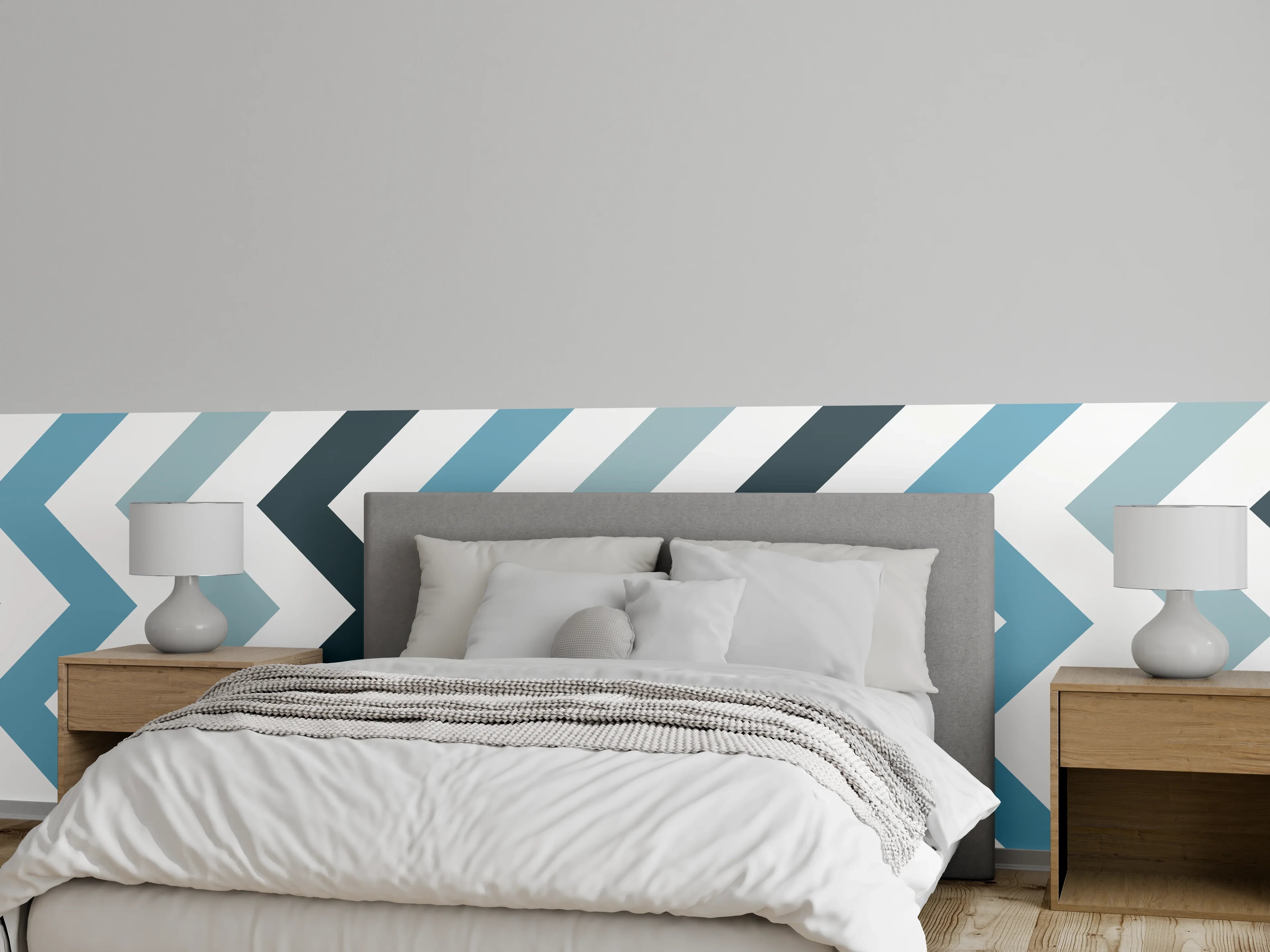 Wandverkleidung Schlafzimmer - Grau-Weißes Zick-Zack-Design