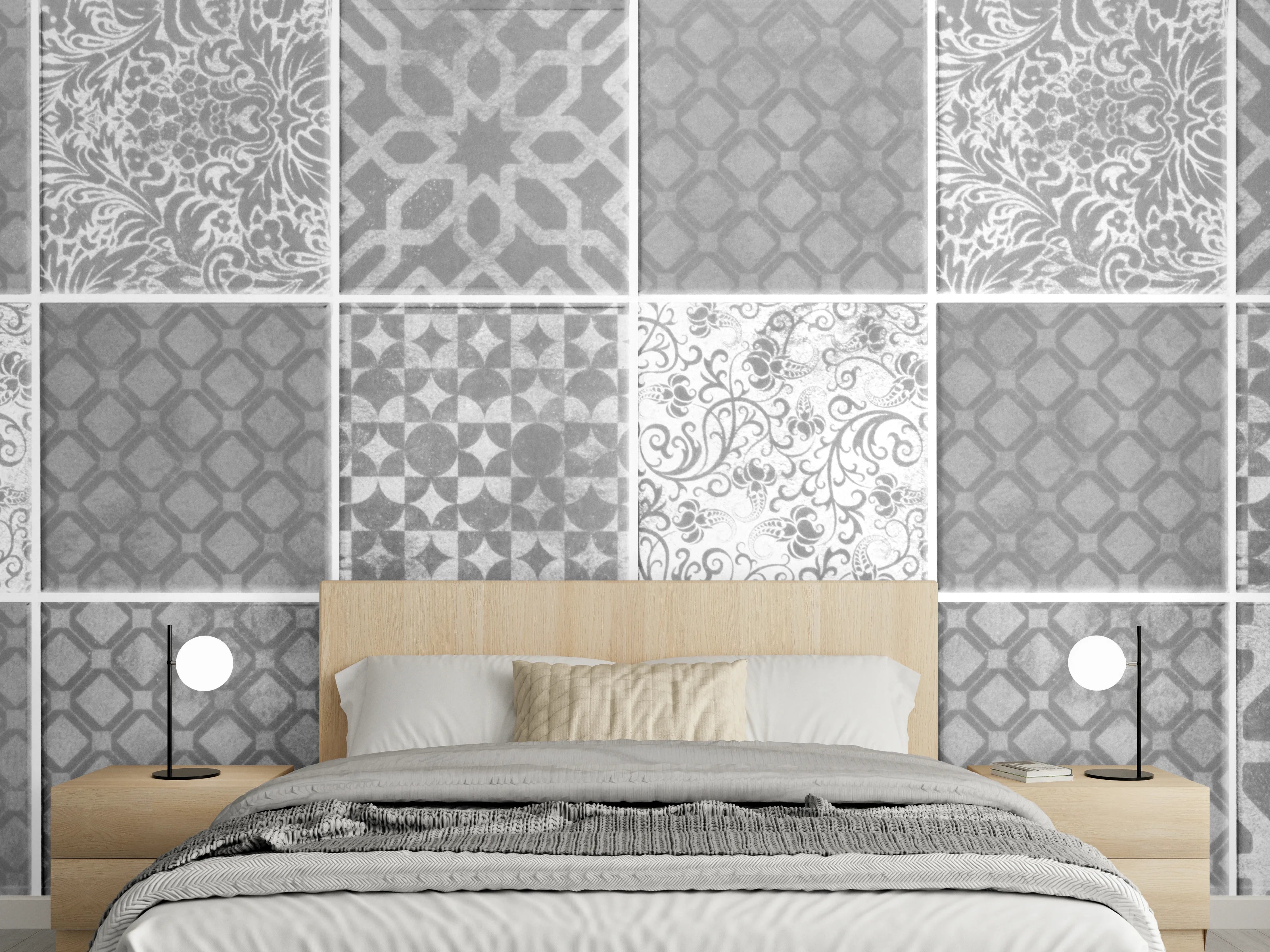 Wandverkleidung Schlafzimmer - Grau weiße Vintage Mosaik Textur