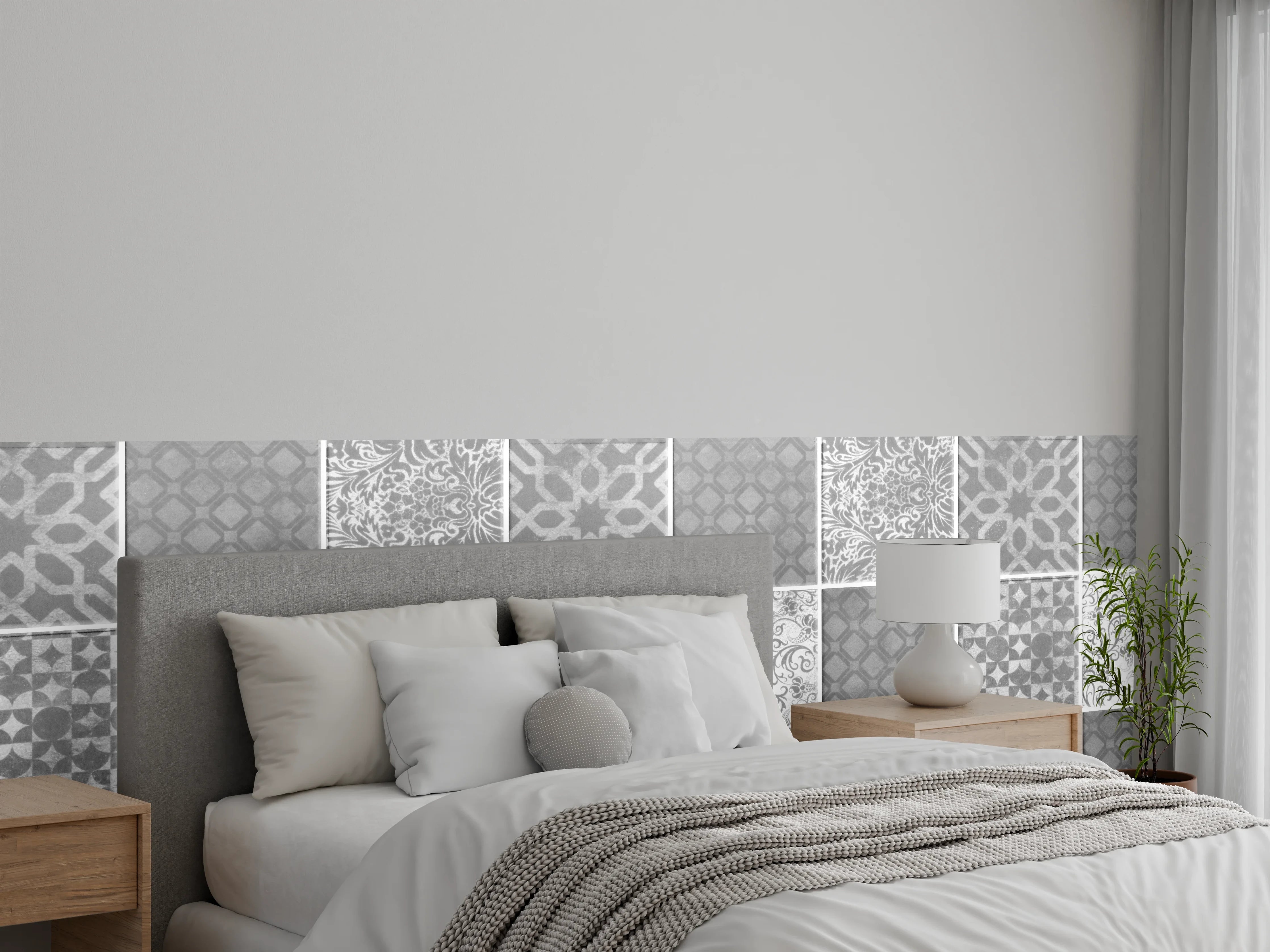 Wandverkleidung Schlafzimmer - Grau weiße Vintage Mosaik Textur