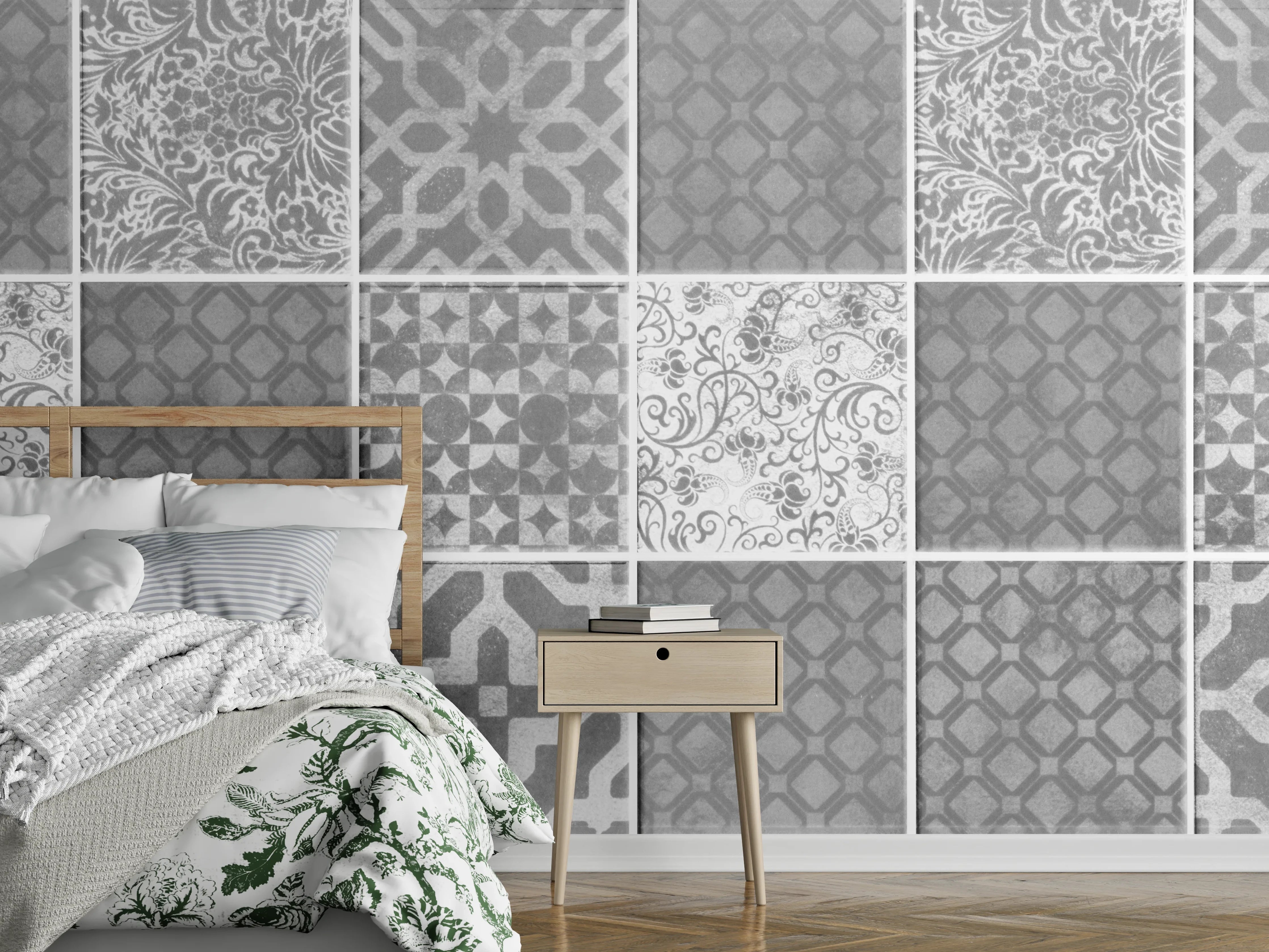 Wandverkleidung Schlafzimmer - Grau weiße Vintage Mosaik Textur