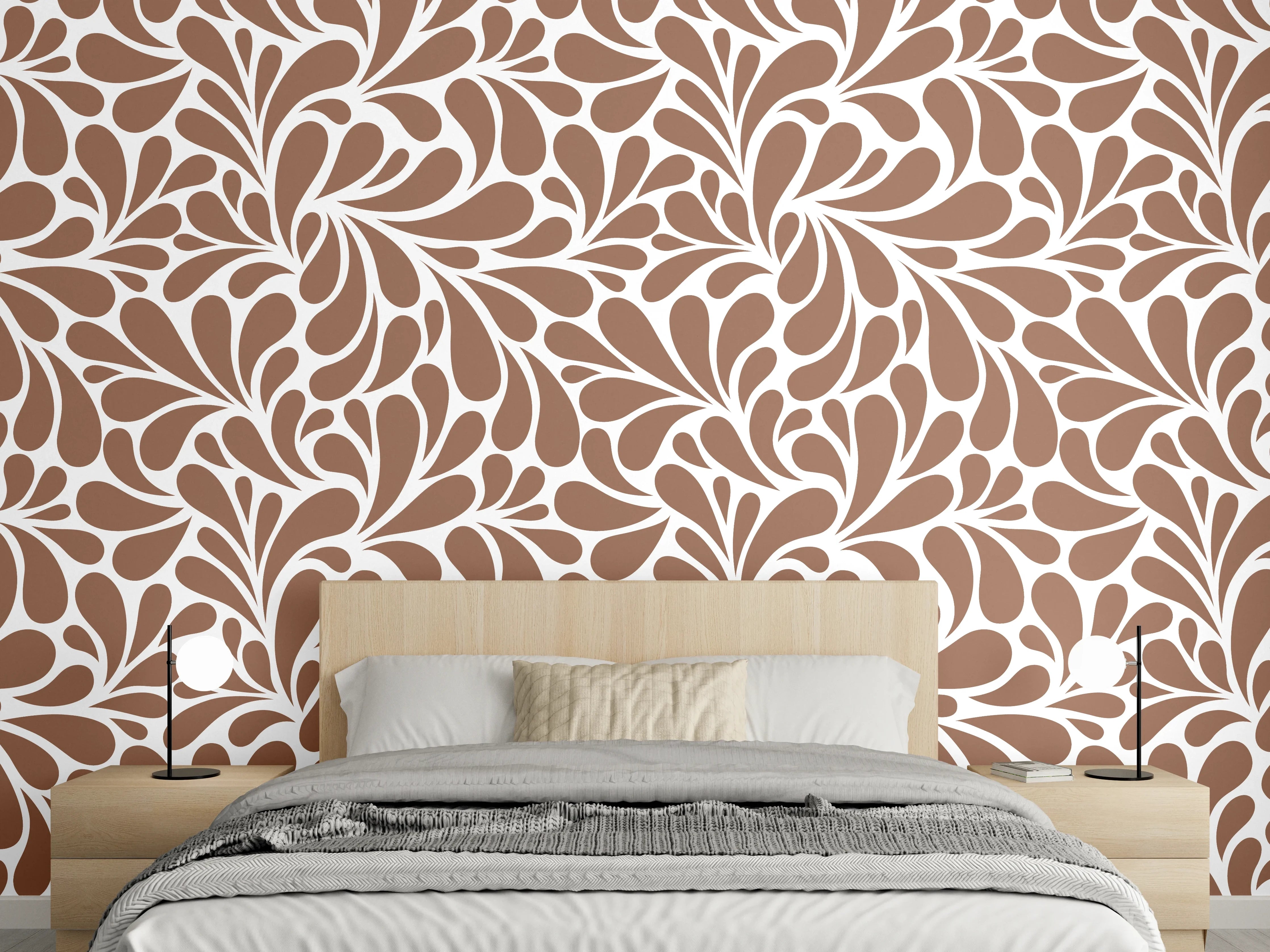 Wandverkleidung Schlafzimmer - Graubraune Vintage-Blüten Tapete