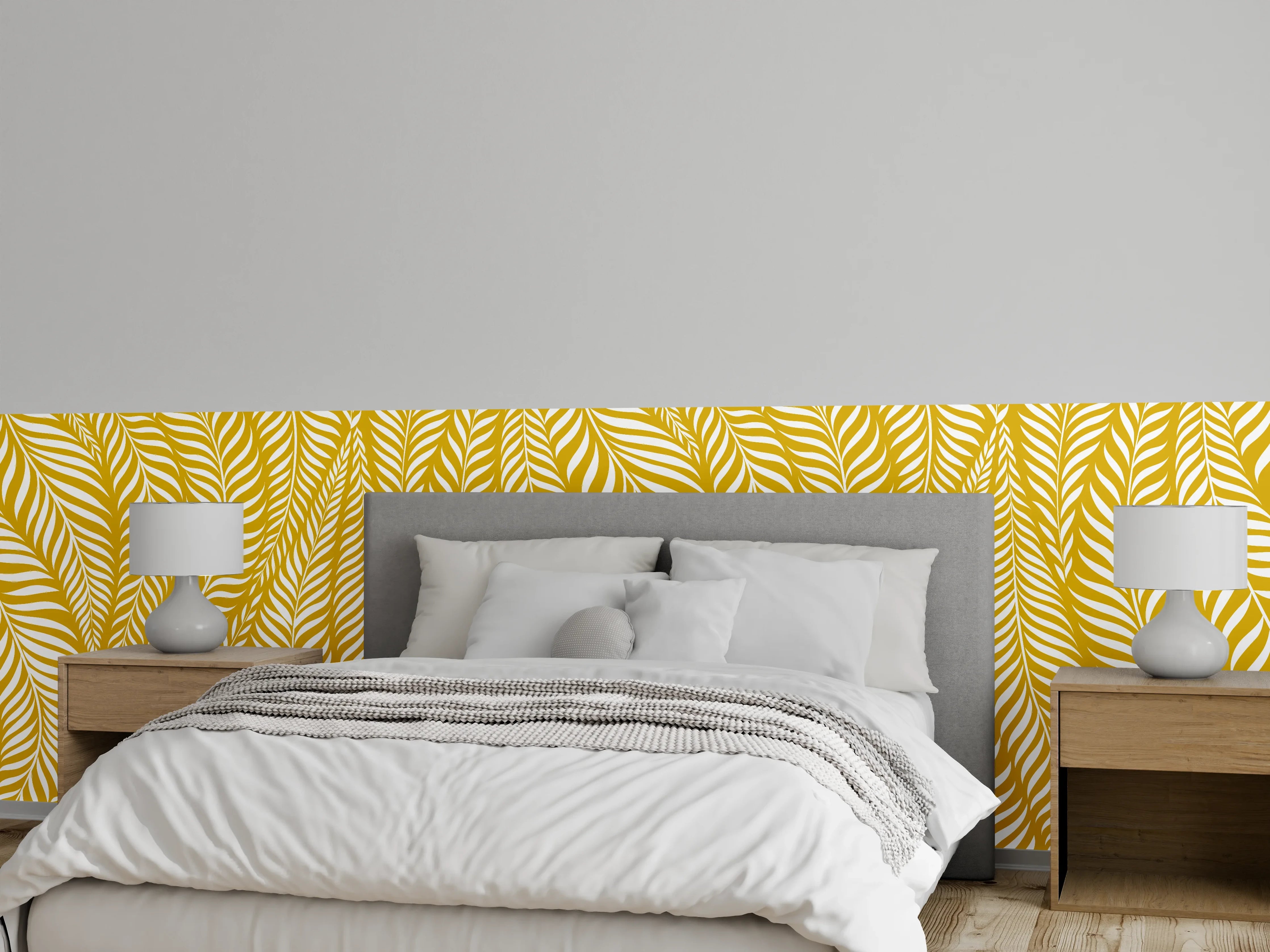 Wandverkleidung Schlafzimmer - Graue Blätterpracht