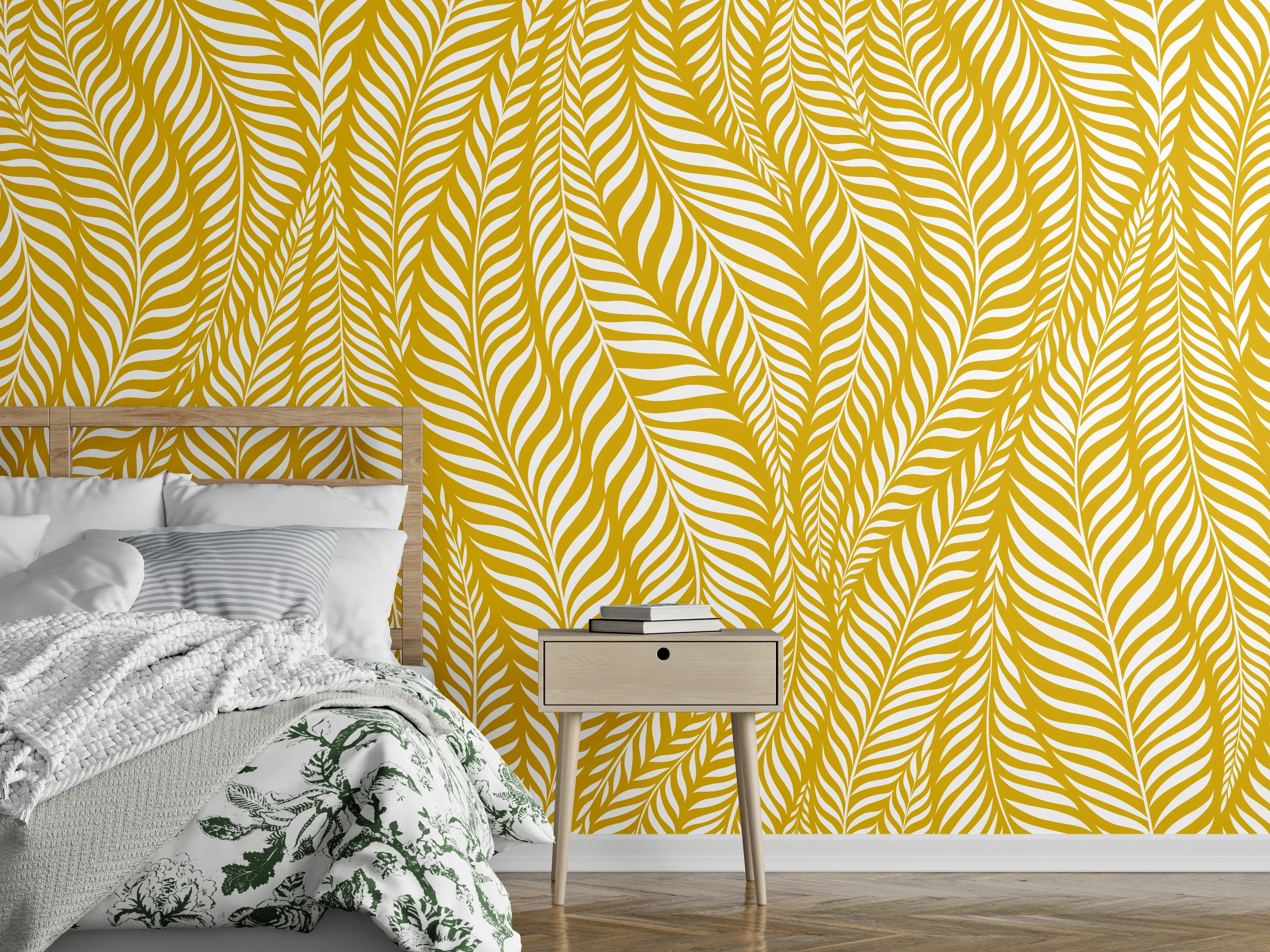 Wandverkleidung Schlafzimmer - Graue Blätterpracht