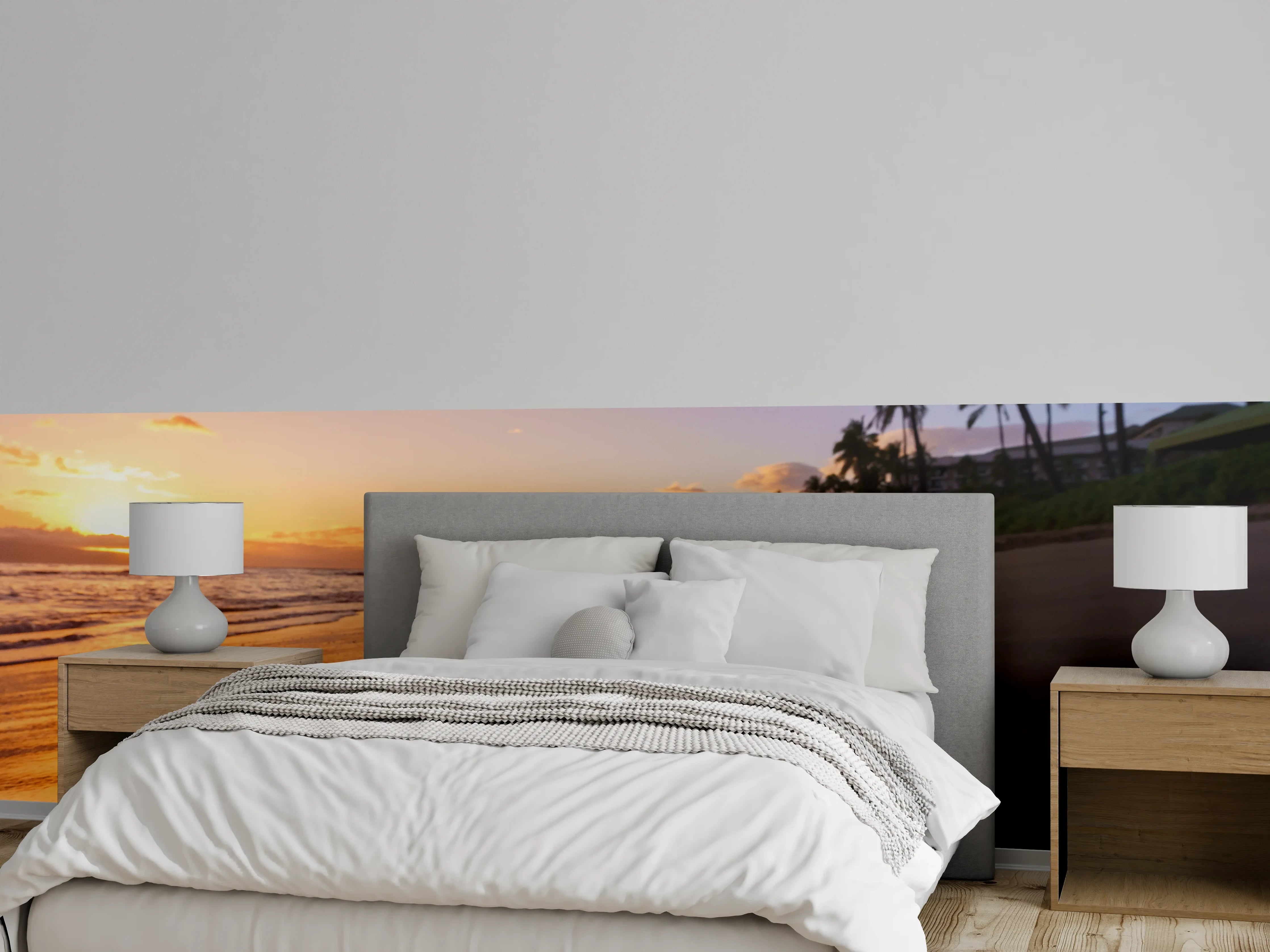 Wandverkleidung Schlafzimmer - Graue Dämmerung über Palmenküste