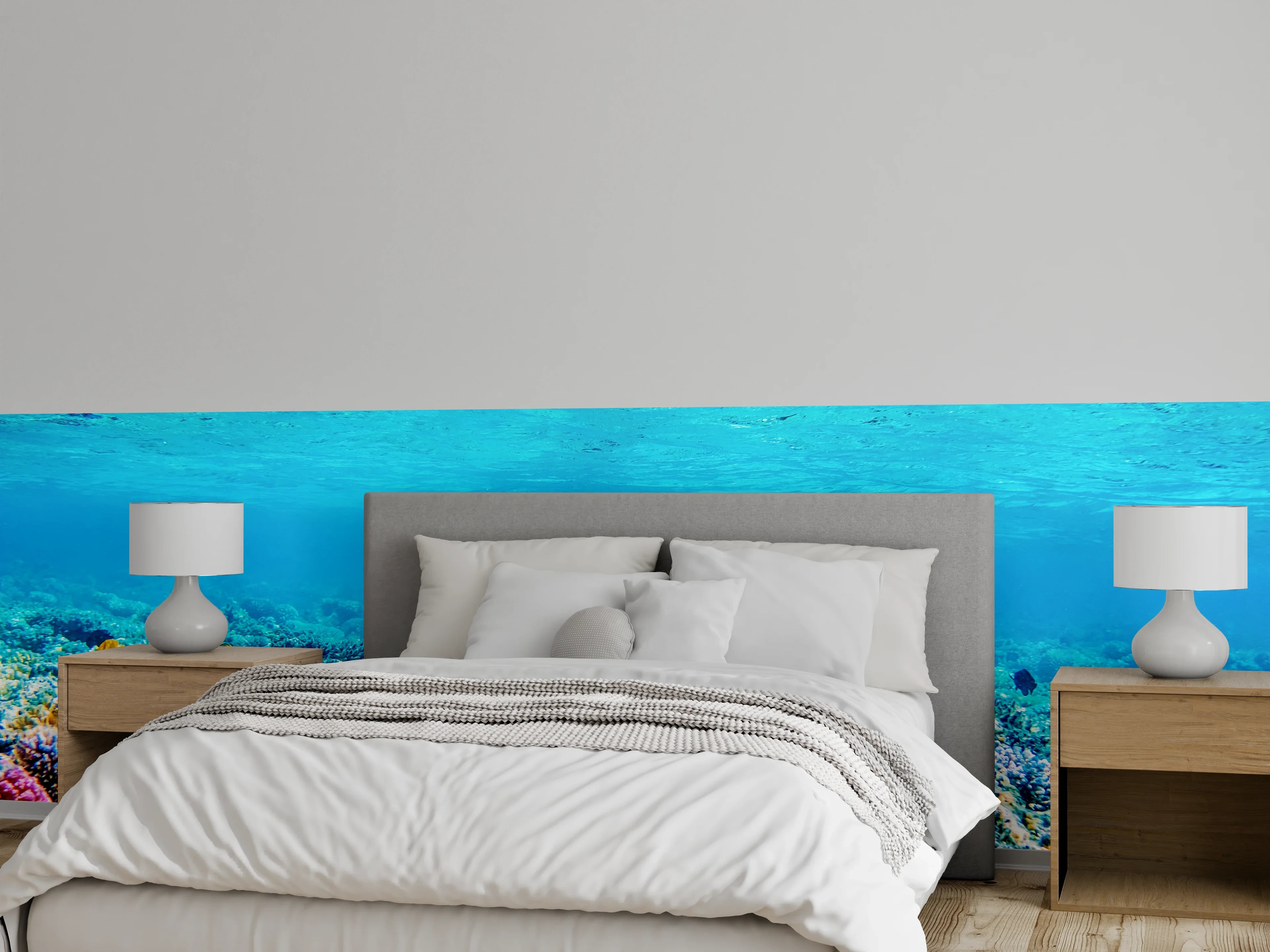 Wandverkleidung Schlafzimmer - Graue Eleganz im weißen Riff