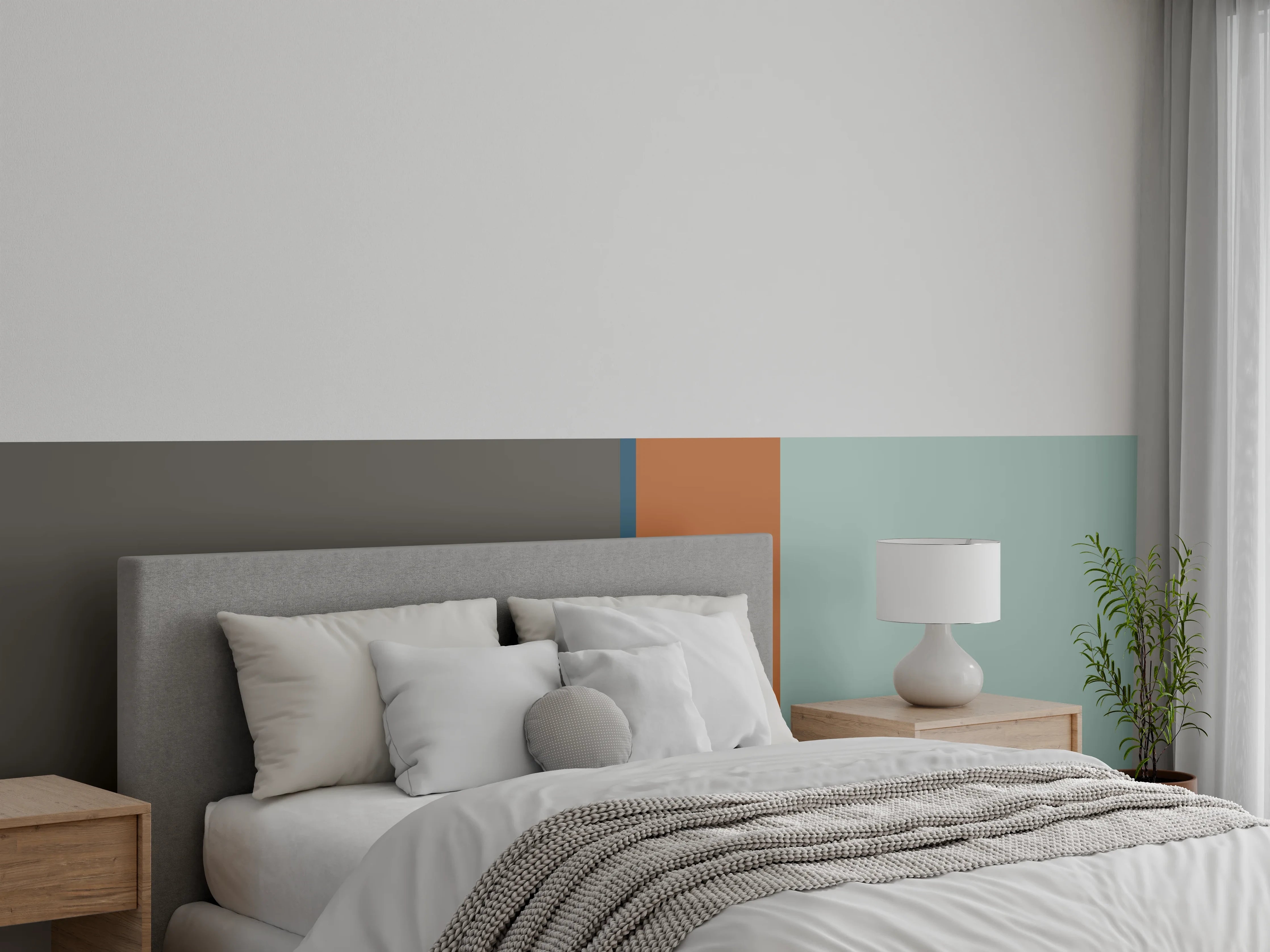 Wandverkleidung Schlafzimmer - Graue Eleganz: Abstrakte Farbakzente