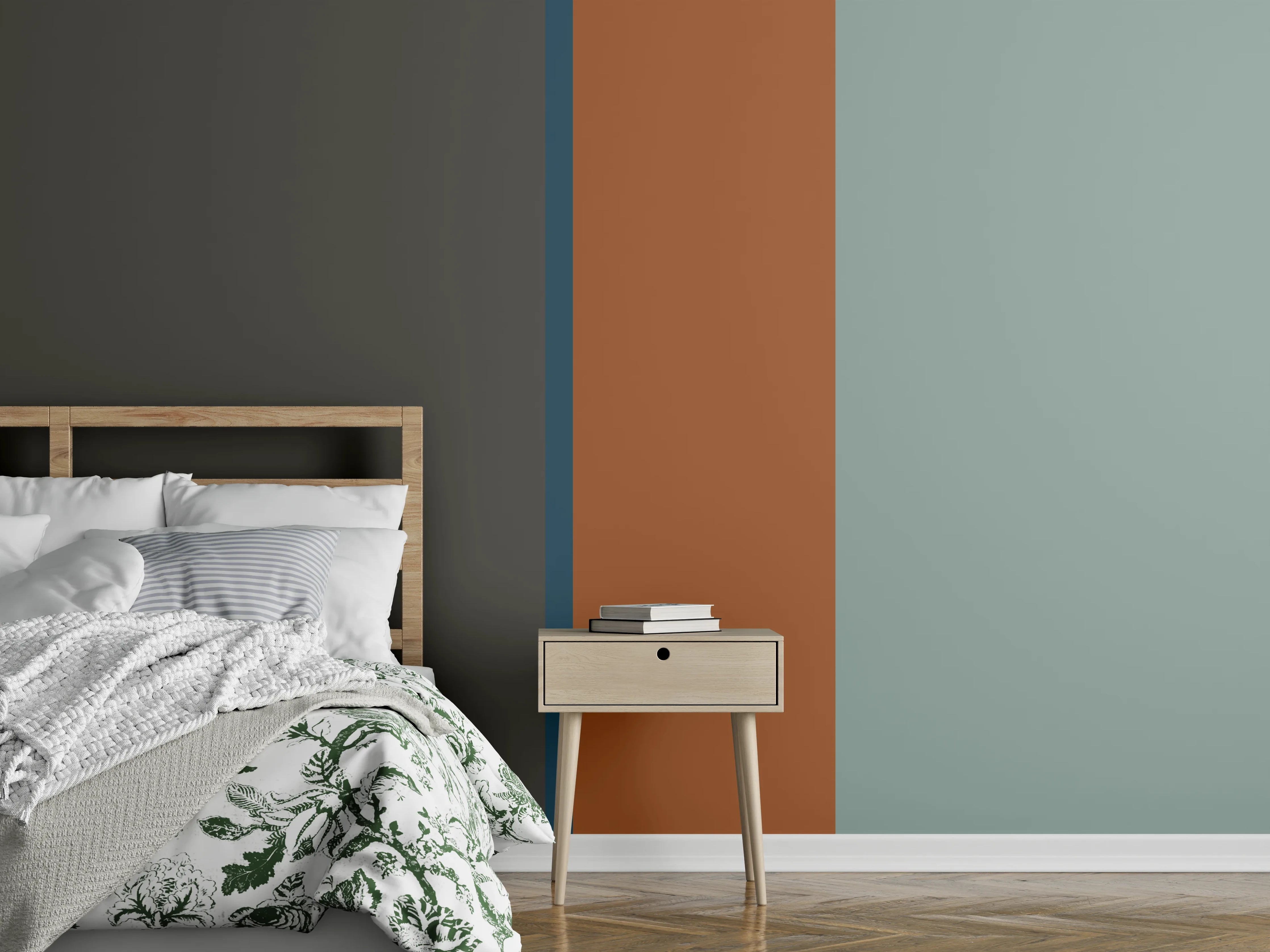 Wandverkleidung Schlafzimmer - Graue Eleganz: Abstrakte Farbakzente