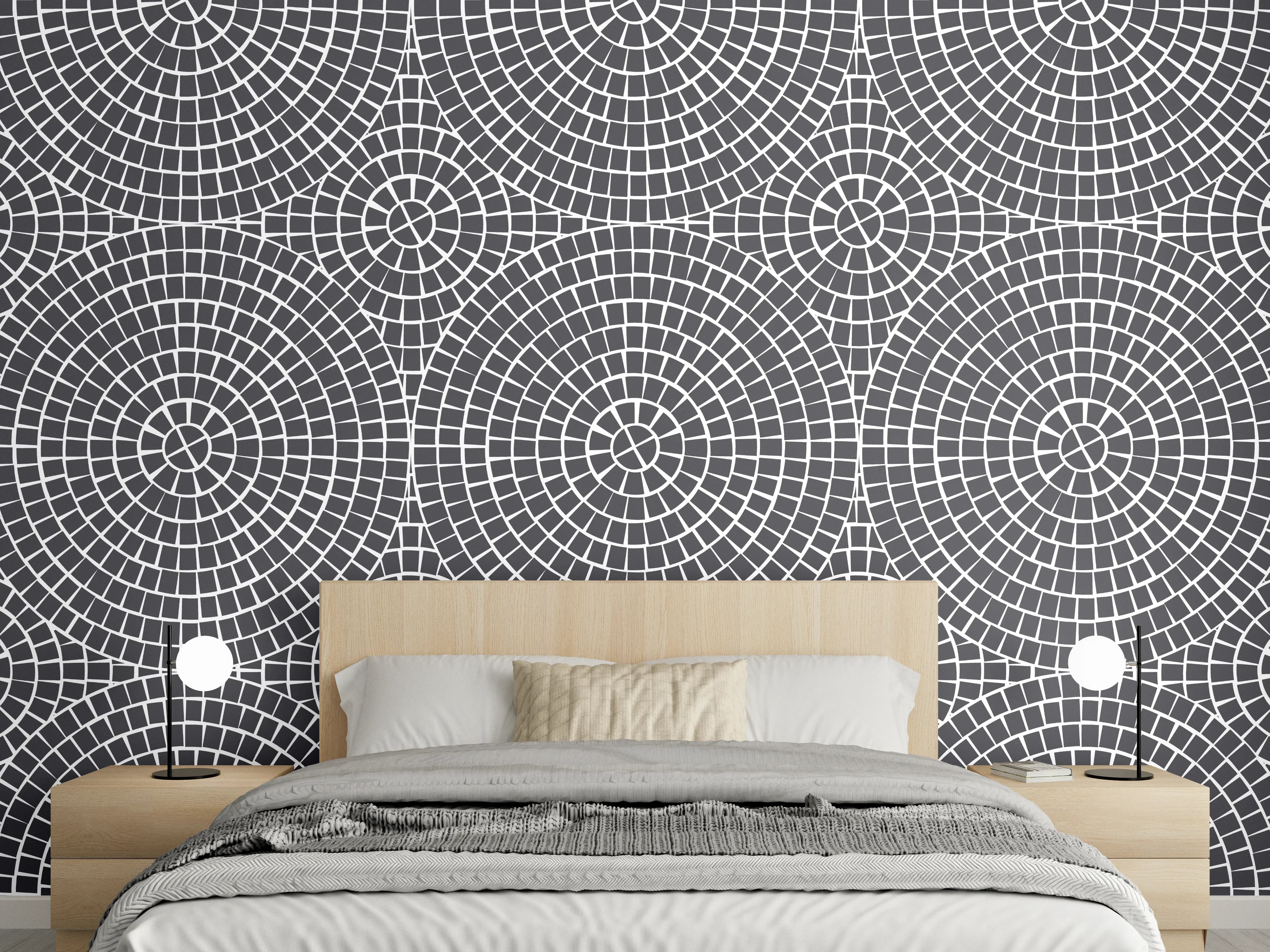 Wandverkleidung Schlafzimmer - Graue Eleganz: Geometrische Muster in Weiß