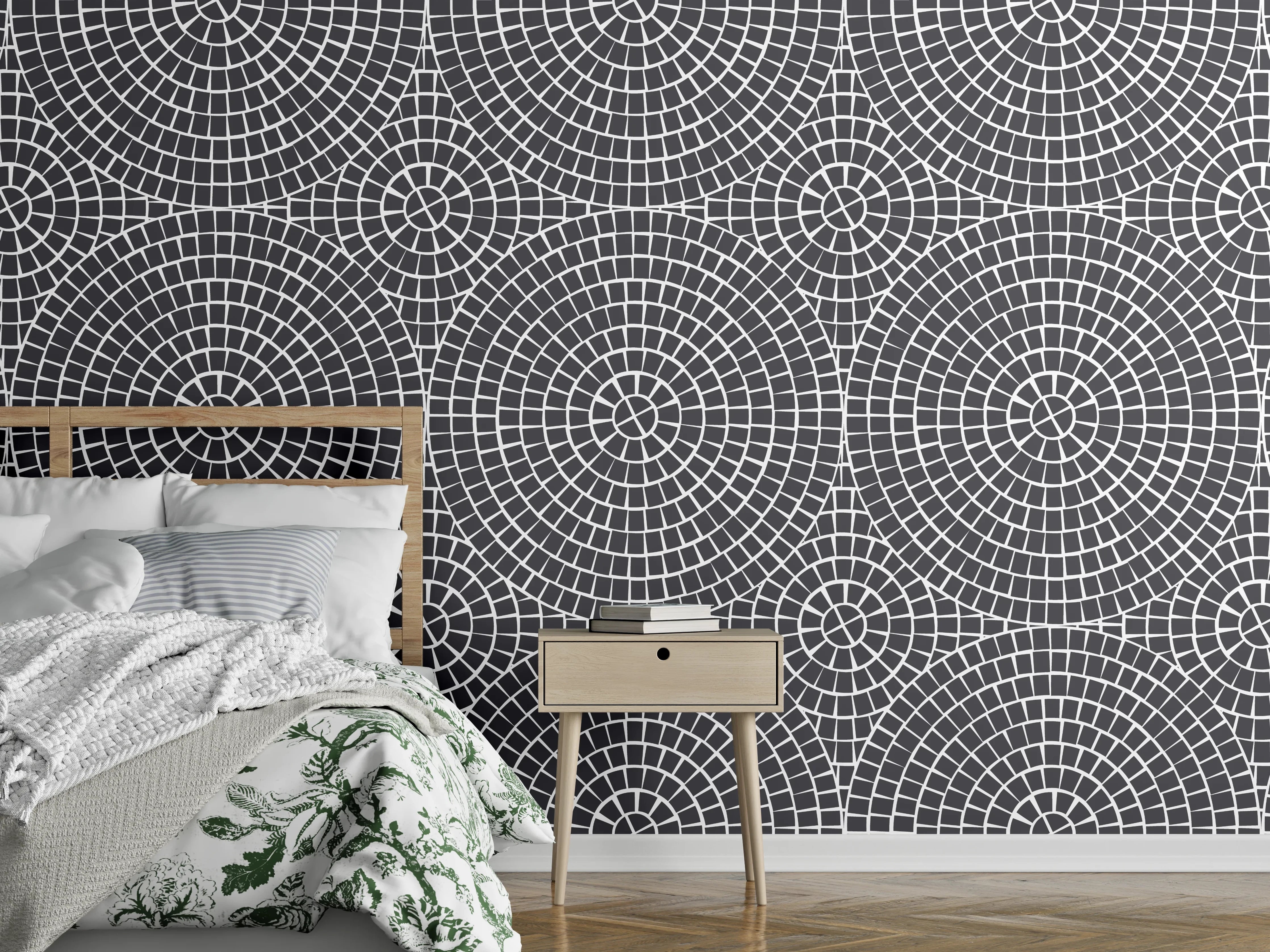 Wandverkleidung Schlafzimmer - Graue Eleganz: Geometrische Muster in Weiß
