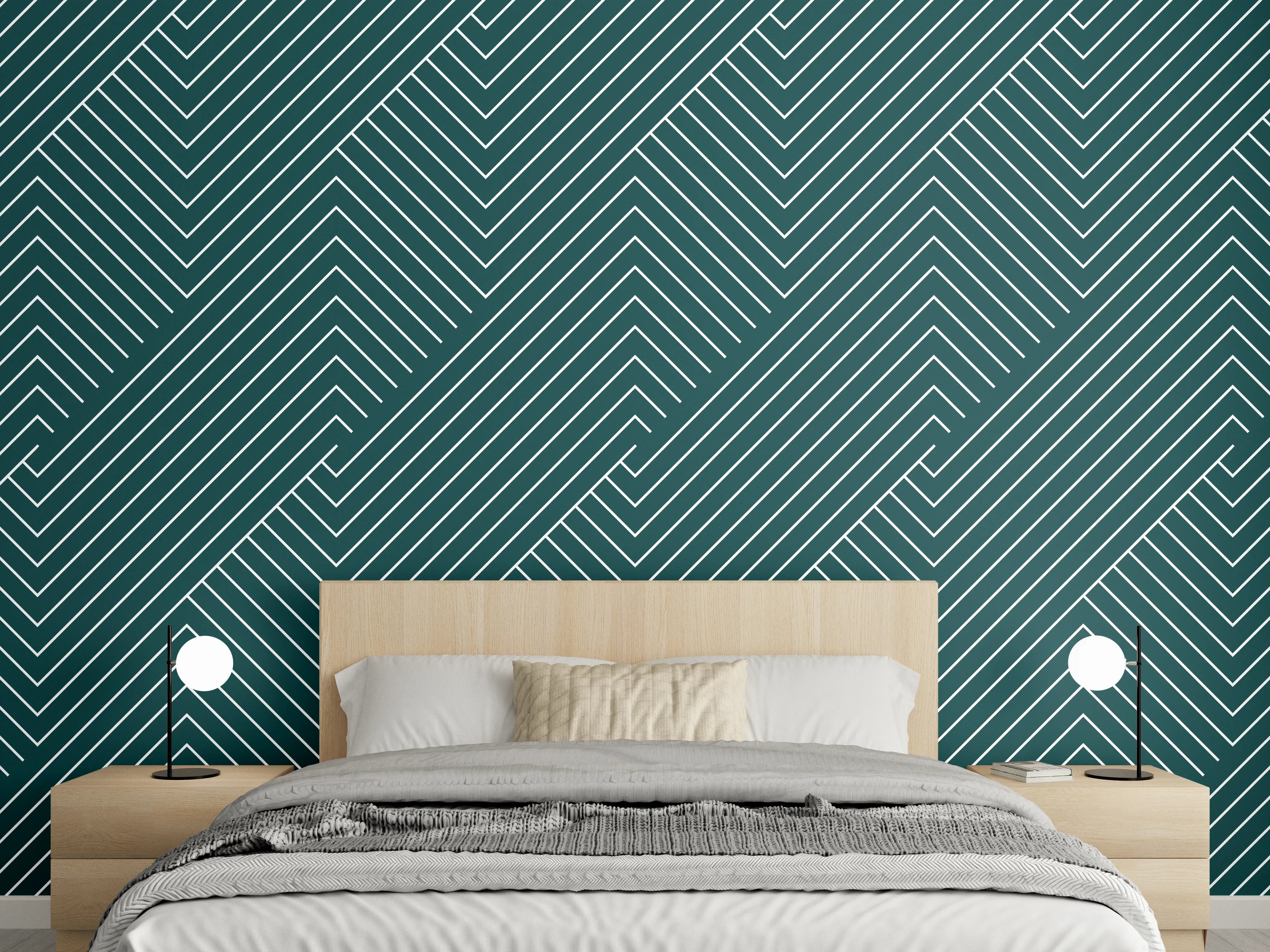 Wandverkleidung Schlafzimmer - Graue Geometrie: Weiße Musterwandkunst